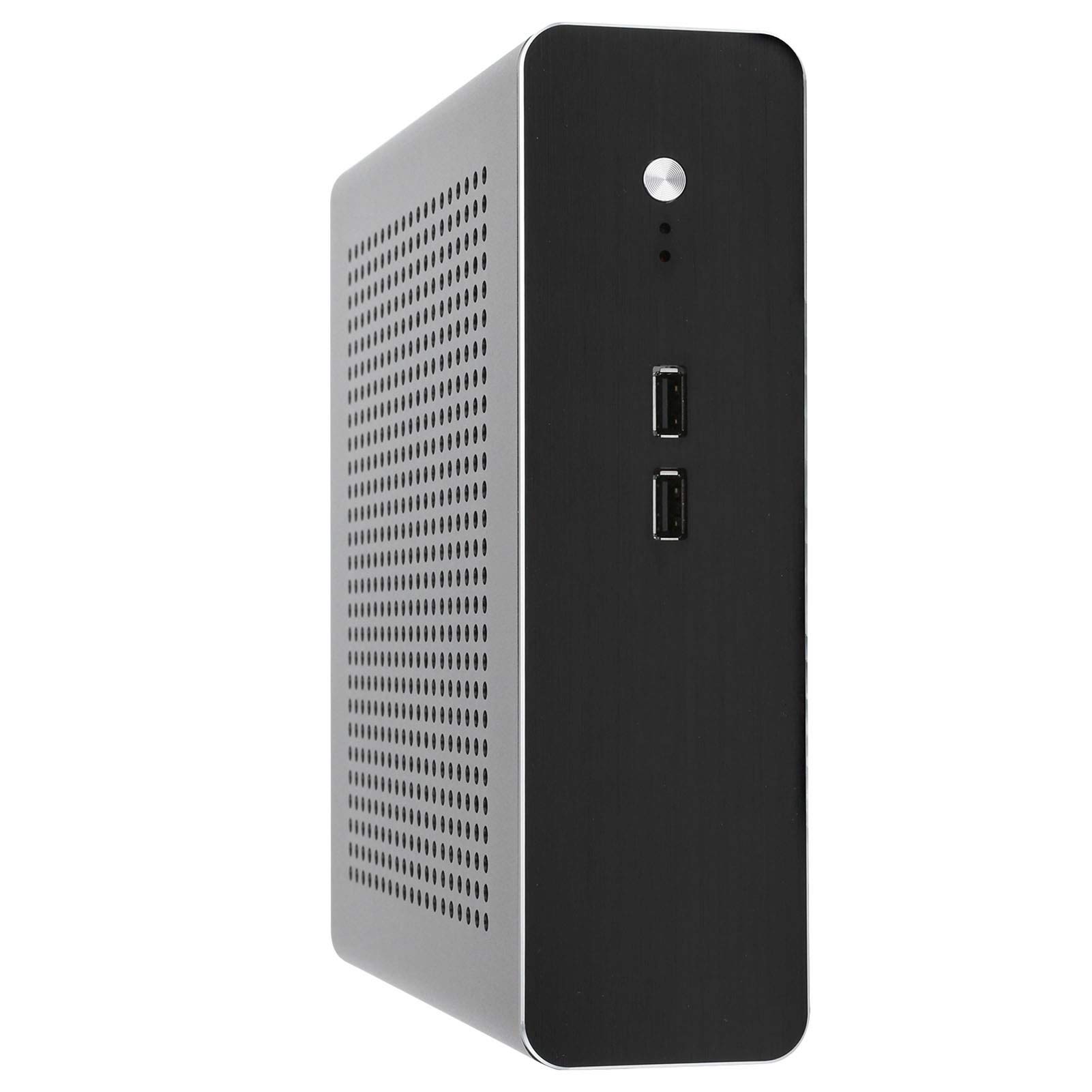 Mini ITX PC Case - Full Aluminum HTPC Chassis with DC-ATX Power Supply, Horizontal/Vertical/Wall Mountable for Home Theater & Office Desktop (Black USB 2.0) - Perfect for Gaming Rigs, Media Centers & Digital Signage Displays