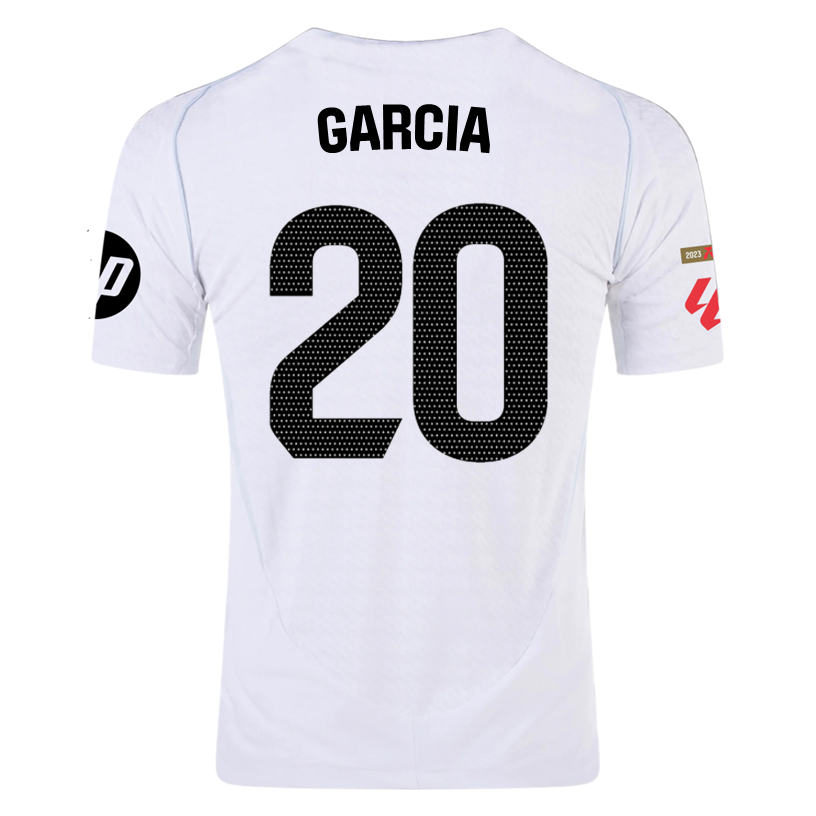 Adidas Fran Garcia Real Madrid Authentic Home Jersey 2024/25 with La Liga Patches - White & Black Soccer Shirt for Fans & Match Days