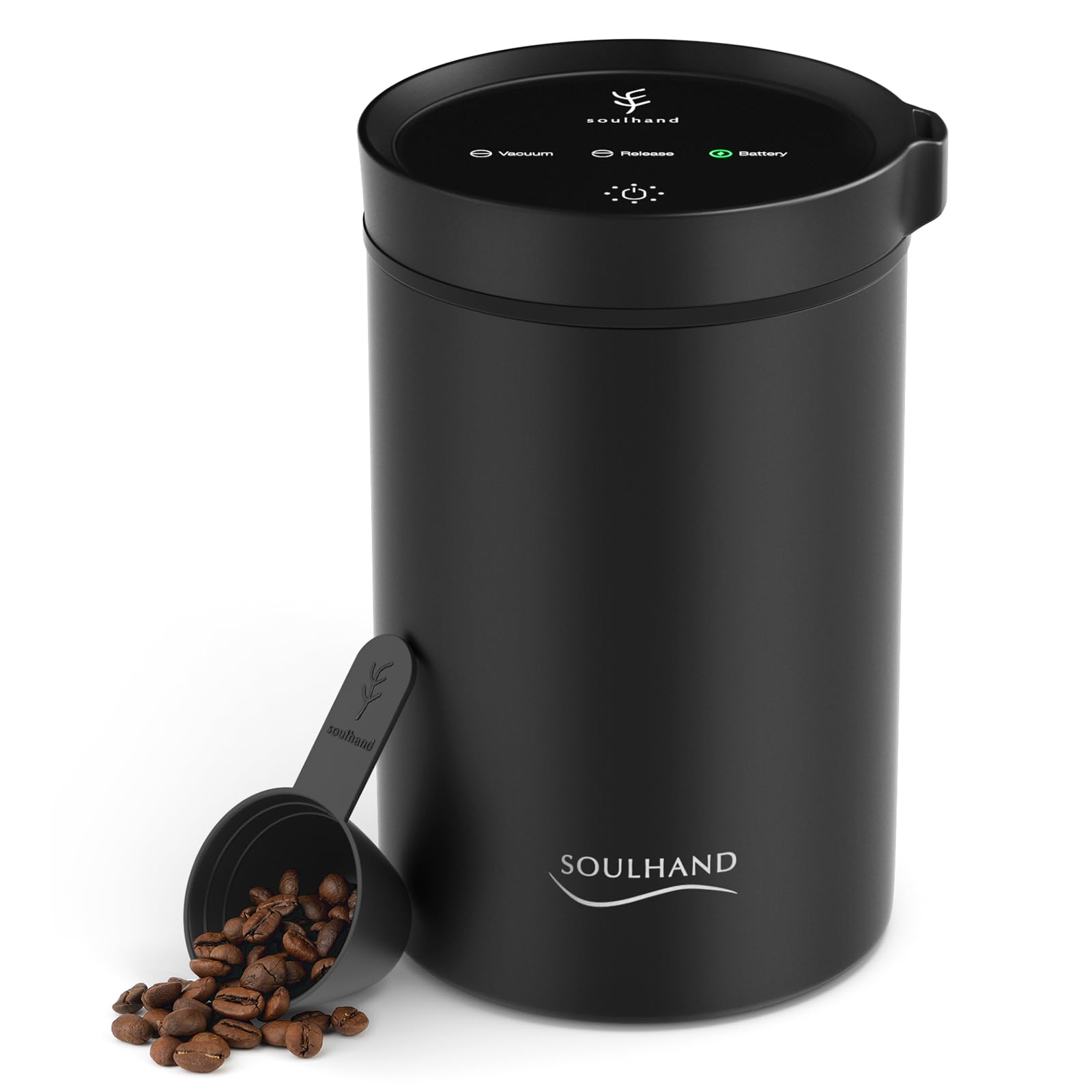 SOUL HAND 1.6L Automatic Vacuum Coffee Canister - Airtight Stainless Steel Coffee Storage Container for Beans & Grounds | Perfect for Kitchen Countertop & Coffee Station Organization