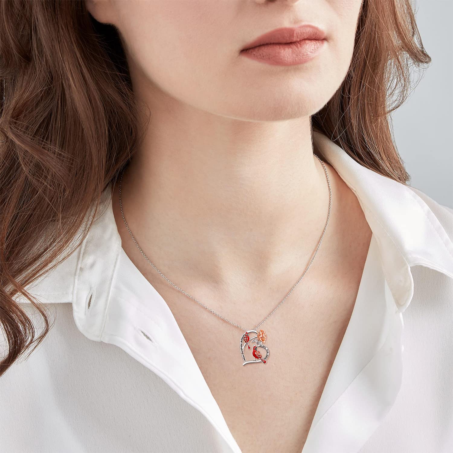 TANGPOET 925 Sterling Silver Cardinal Necklace - Memorial Jewelry Gift for Women, Heart Pendant with 'When Cardinals Appear Angels Are Near' Message - Perfect Birthday, Christmas, Anniversary Present for Her - Ideal for Remembrance, Spiritual Comfort & Special Occasions