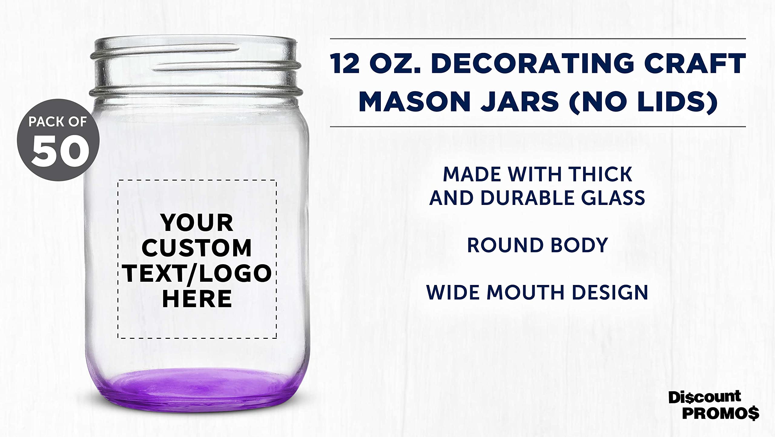 50-Pack 12 oz Custom Mason Jars Bulk Set - Personalized Purple Glass Jars for Overnight Oats, Candies, Pickling, Spices & Beverages - Perfect for DIY Crafts, Wedding Favors, Party Decor & Kitchen Storage