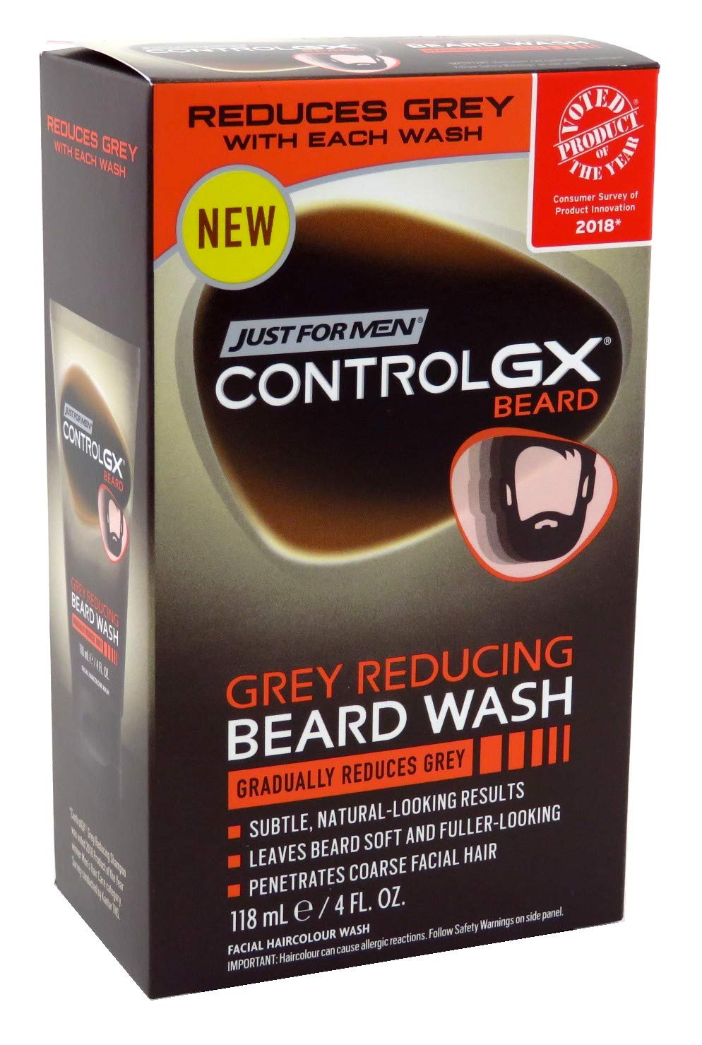 Just For Men Control GX 4oz Beard Wash for Gray Hair Reduction - Pack of 2 | Gentle Cleansing & Color-Maintaining Formula for Beards & Mustaches | Perfect for Daily Use & Professional Grooming