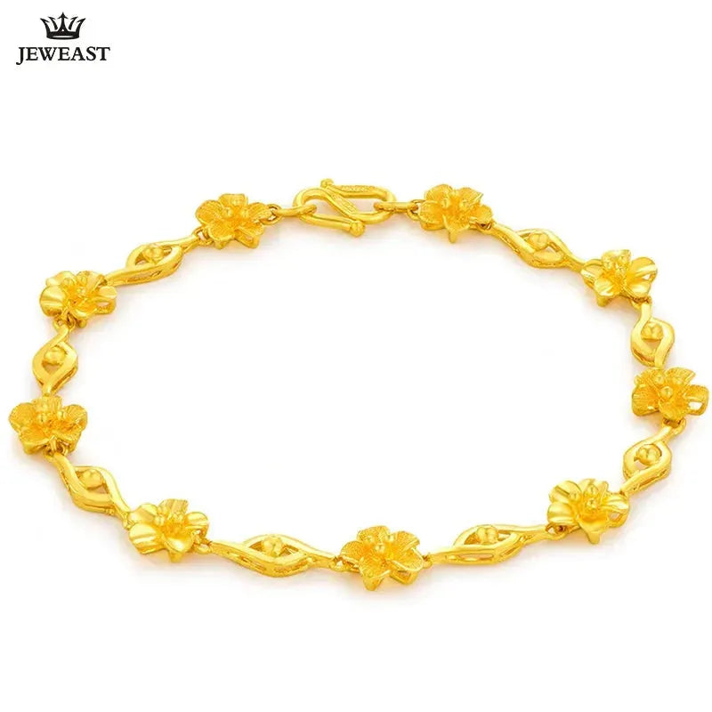 24K Pure Gold Bracelet - 999 Solid Real Gold Bangle with Shiny Flower Design, Trendy Classic Jewelry for Women | Perfect Gift for Anniversary, Birthday & Special Occasions