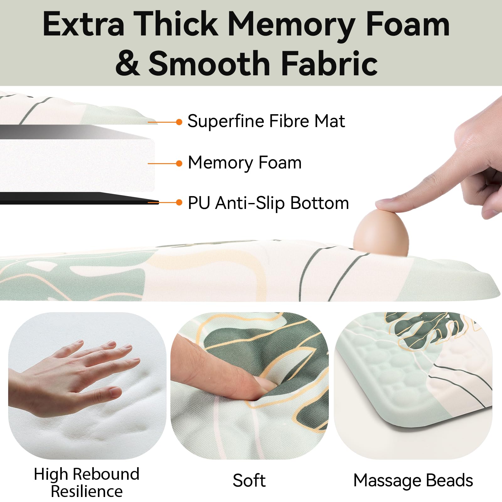 Ergonomic Memory Foam Mouse Pad with Wrist Support - Cute Green Palm Leaves Hawaii Theme for Office & Gaming - Comfortable Wrist Rest for Long Computer Use, Typing, and PC Gaming Sessions