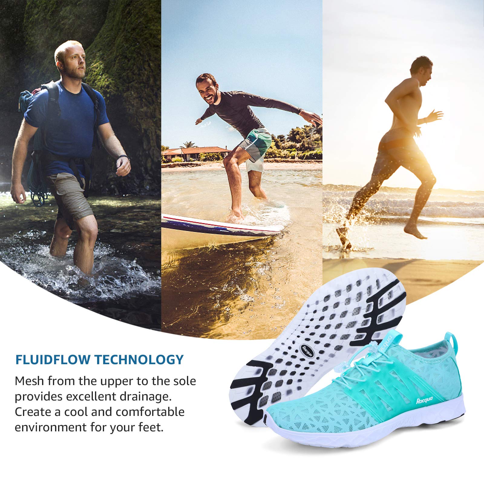 Racqua Unisex Breathable Mesh Water Shoes for Women & Men - Lightweight Quick-Dry Aqua Shoes for Swimming, Beach, Surfing, Yoga, and Water Sports