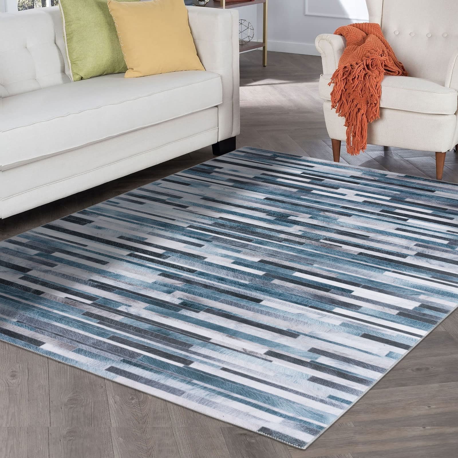 DECOMALL Modern Geometric Area Rug - Machine Washable, Non-Slip Foldable Carpet for Home, Office, Kitchen & Dining Room - 5x7ft Multi-Color - Perfect for Living Room Decor, Bedroom Accent & Workspace Flooring