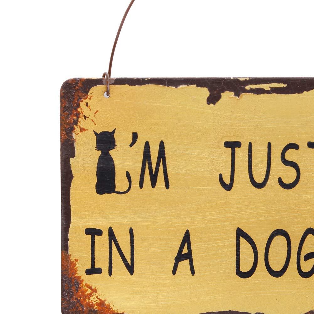 Funny Cat Wall Decor - Metal Cat Sign with 'I'm Just a Cat in a Dog World' Saying, 4
