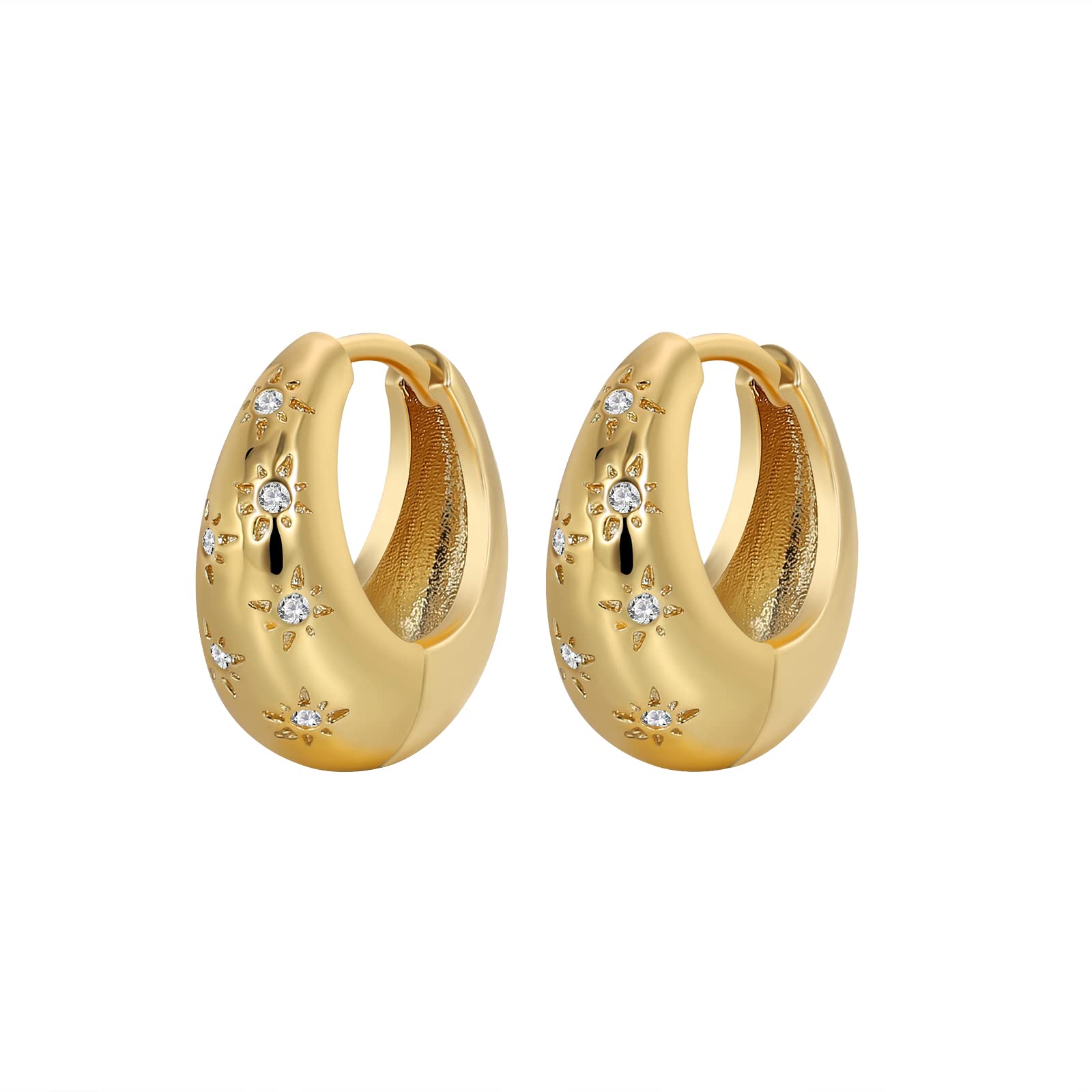 14K Gold Plated Mini Hoop Earrings for Women - CZ Gemstone Studded Elegant Hoop Earrings | Perfect for Everyday Wear, Parties & Special Occasions