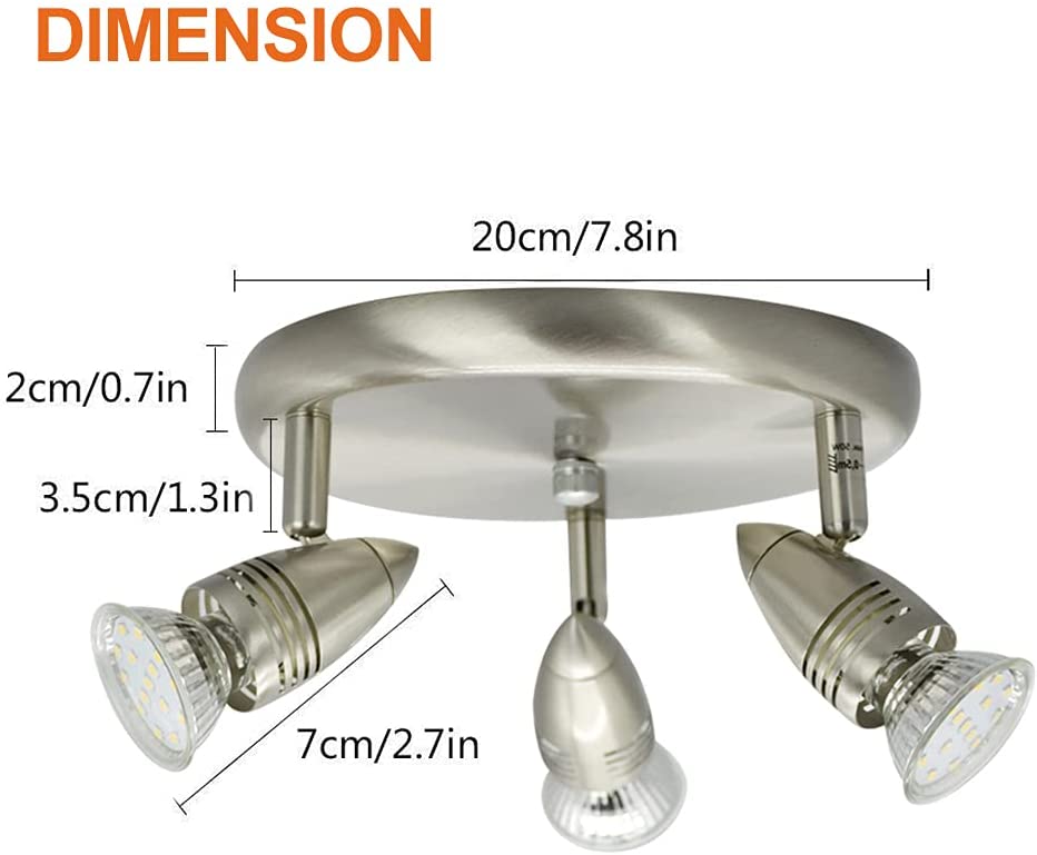 Depuley 3-Light Adjustable LED Ceiling Track Lighting System with GU10 Bulbs - Warm White Nickel Steel Finish for Living Room, Kitchen & Retail Spaces