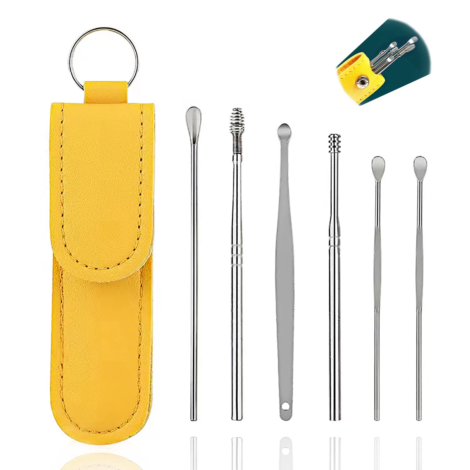 7PCS Professional Ear Wax Removal Kit - Reusable Spiral Ear Cleaner Tools Set with Curette for Safe Earwax Cleaning at Home, Travel & First Aid Use