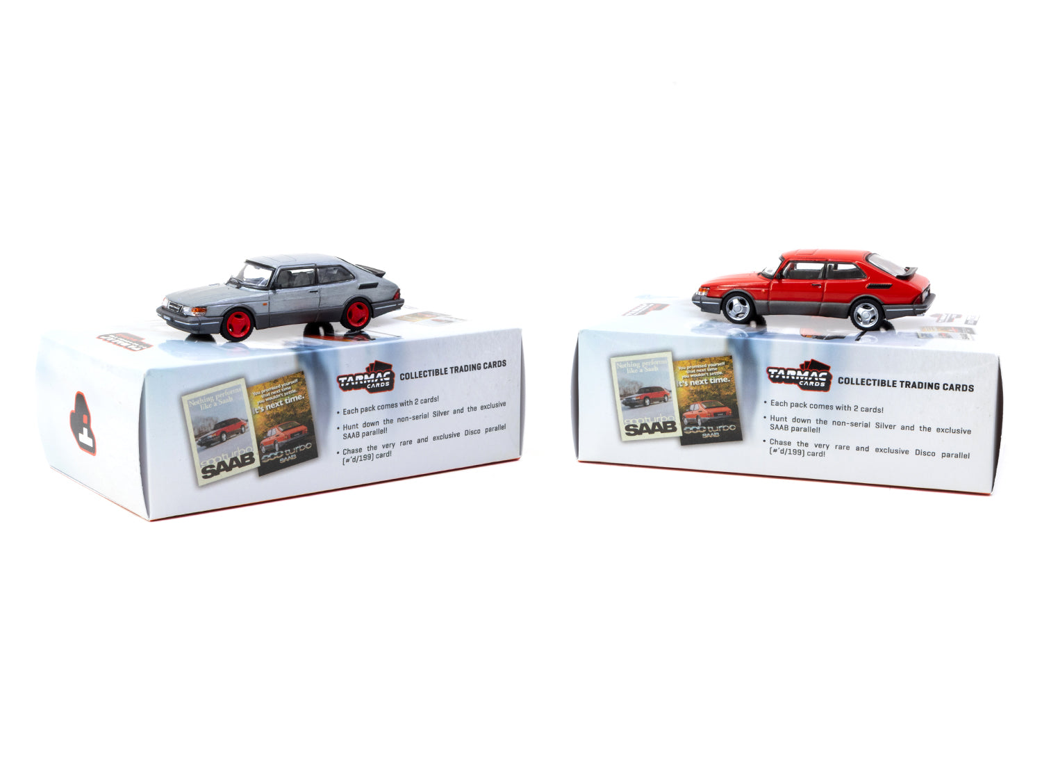 Tarmac Works 1/64 Scale Saab 900 Turbo Red Diecast Model Car with Collectible Tarmac Cards - Perfect for Diecast Collectors, Display, and Gifts