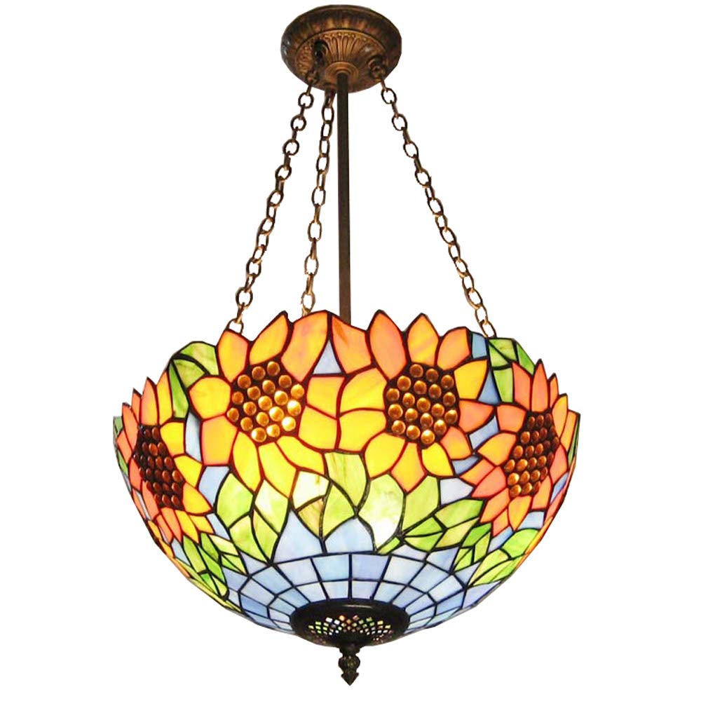 Tiffany Style Sunflower Colorful Glass Pendant Light - Vintage Restaurant Ceiling Lighting for Dining Room, Bar Counter & Living Room Decor - Perfect for Home, Cafe, and Office Ambiance