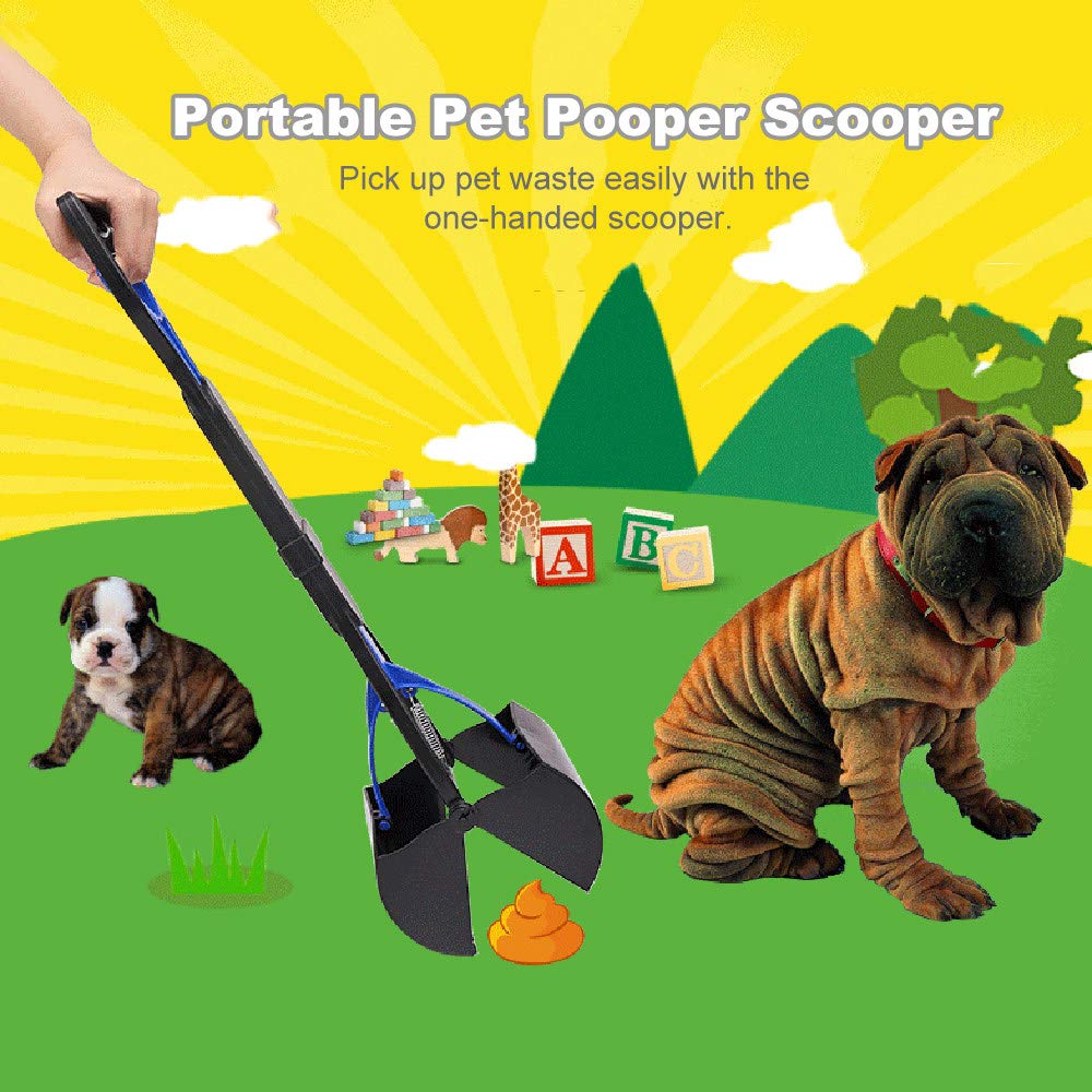 Extended Handle Pet Pooper Scooper with Jaw Design - Waste Cleaner & Litter Bag Holder for Dogs & Cats - Durable Black Shovel for Easy Backyard, Park & Travel Cleanup