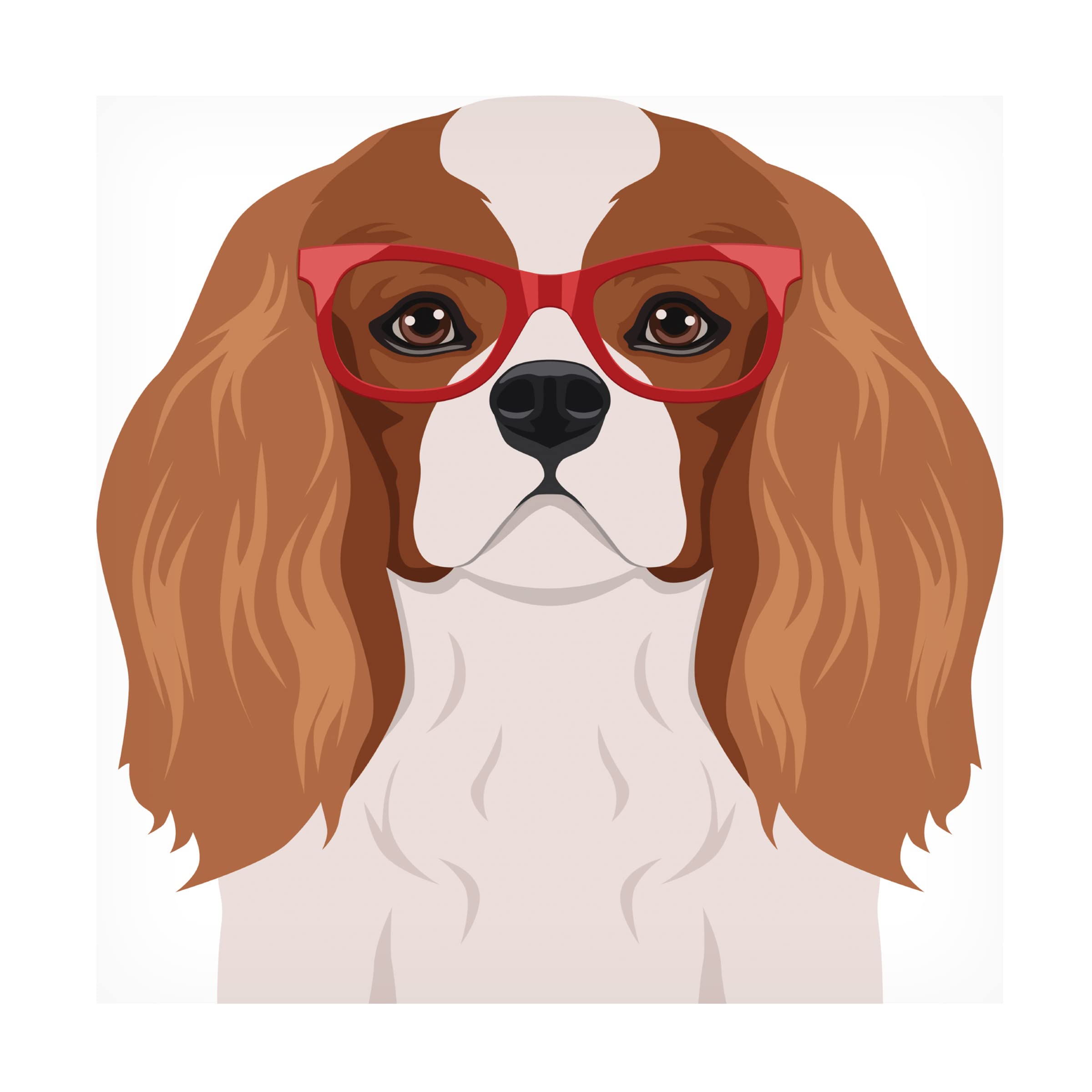 Cavalier King Charles Spaniel Wearing Hipster Glasses Canvas Wall Art - Modern Pet Portrait Painting for Living Room & Bedroom Decor - Funny Dog Gift for Pet Lovers