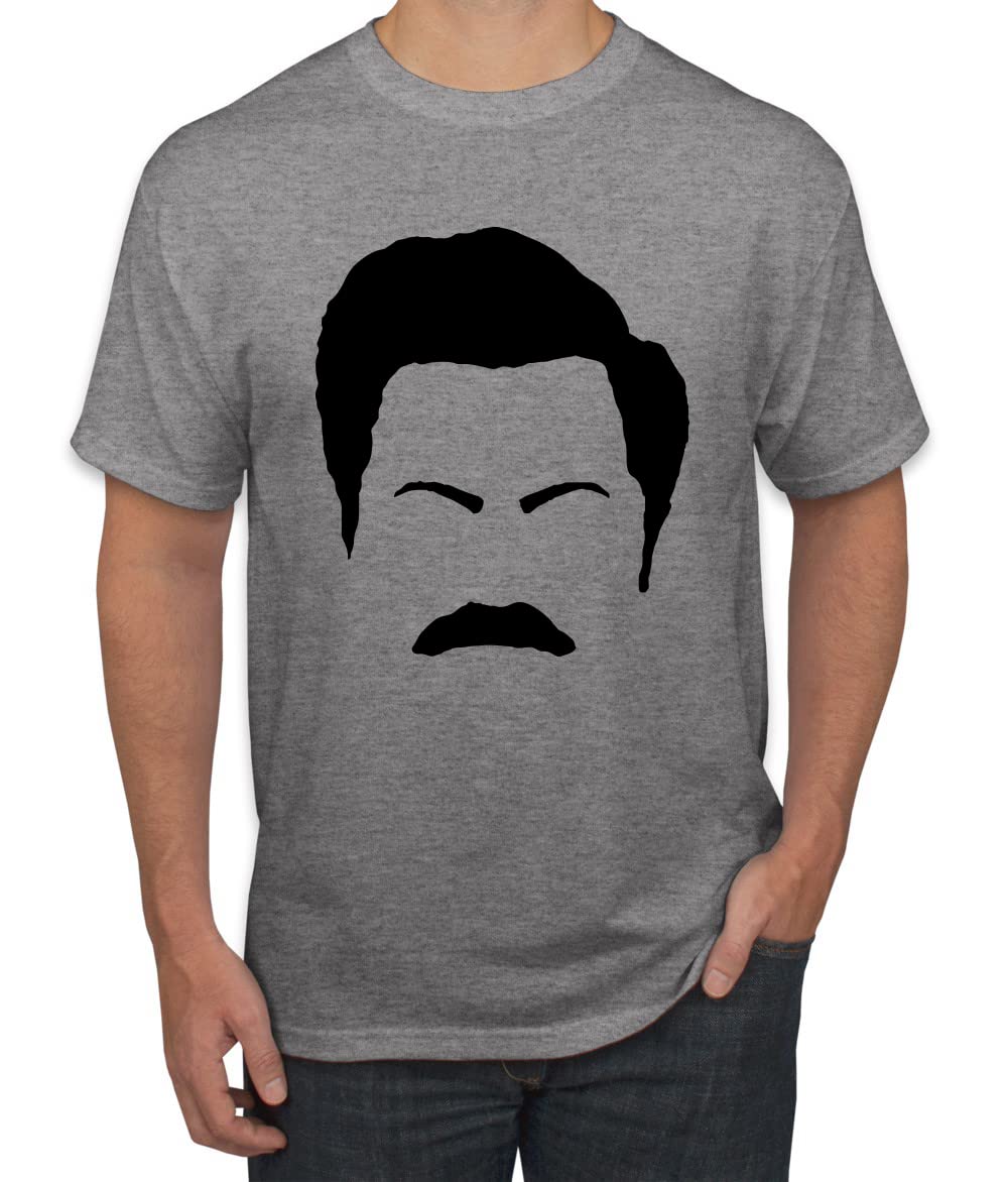 Ron Swanson Mustache Face Silhouette Graphic T-Shirt for Men - Parks and Recreation Pop Culture Fan Merchandise - Perfect for TV Show Themed Parties, Cosplay, and Everyday Wear