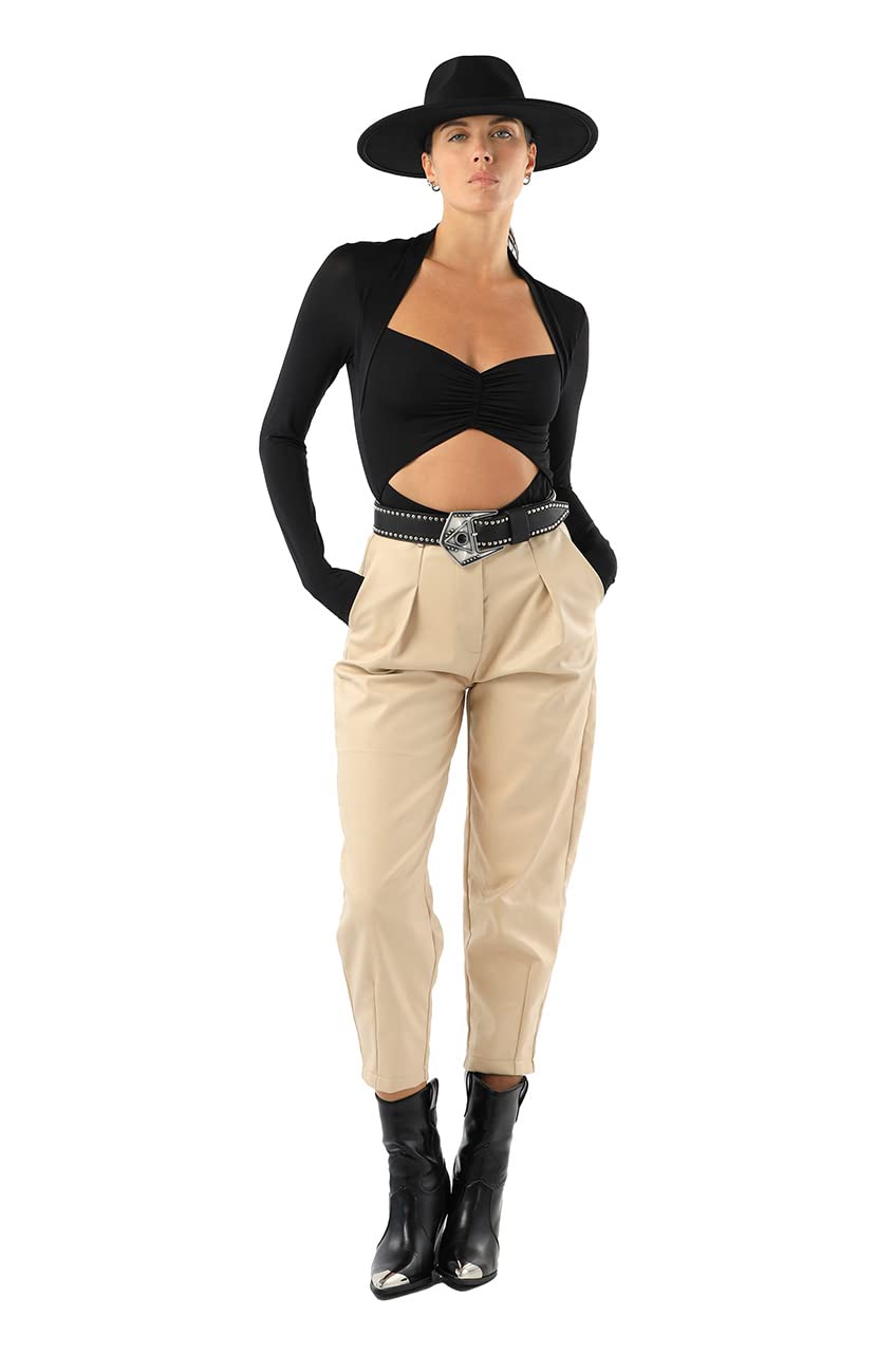 Women's Leather Baggy Pants by Seta Apparel - Stylish & Comfortable Loose Fit Trousers for Casual Wear, Street Fashion & Everyday Outfits