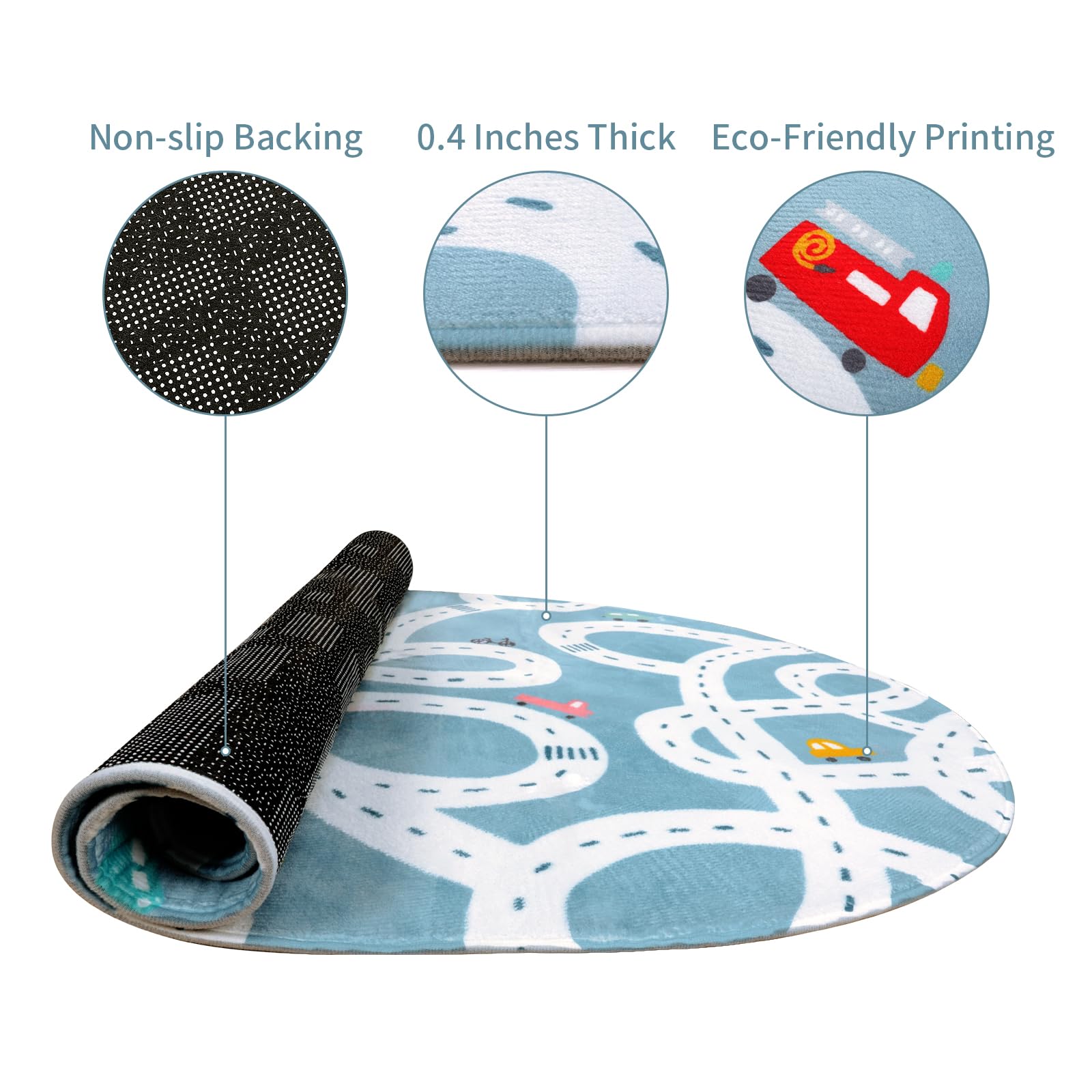 STARUIA Kids Play Rug 3'x5' - Non-Slip Washable Carpet for Nursery, Playroom & Dorm | Blue Traffic Design Play Mat for Boys & Girls | Perfect for Toy Rooms, Tents & Learning Activities