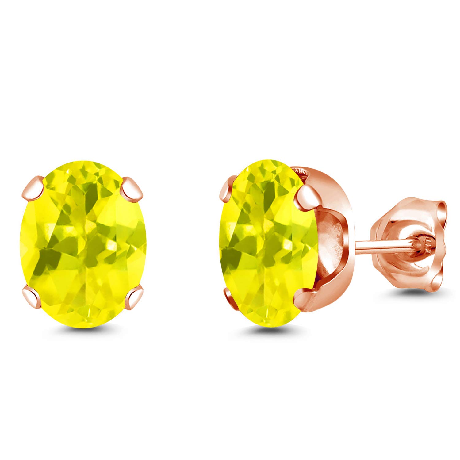 3.12 Ct Canary Mystic Topaz 8x6mm Brass Stud Earrings for Women & Men - Rose Gold Plated Gemstone Jewelry - Perfect for Parties, Weddings & Everyday Wear