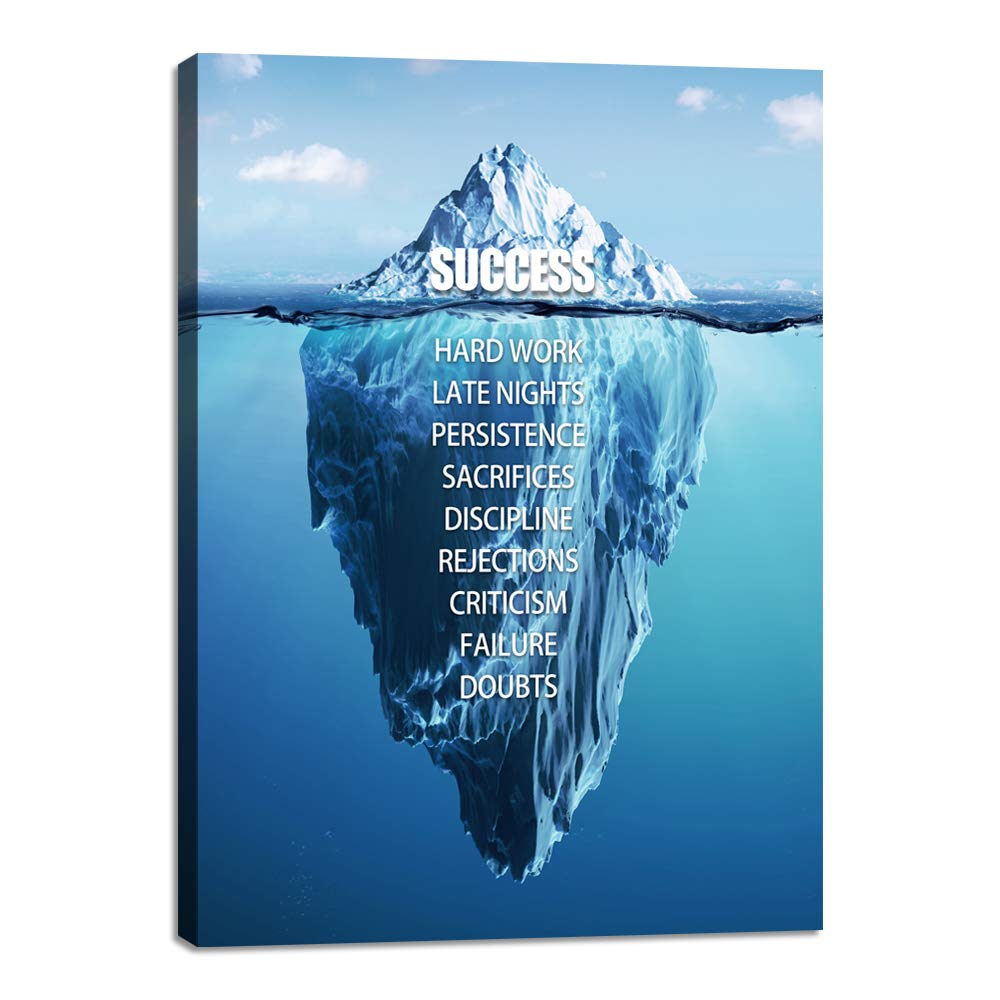 Success Wall Art Motivational Entrepreneur Quotes Canvas Painting - Iceberg Inspirational Office Decor, Living Room & Gym Wall Decor - 18x24 Inches Framed Modern Art Print for Home & Workspace Motivation