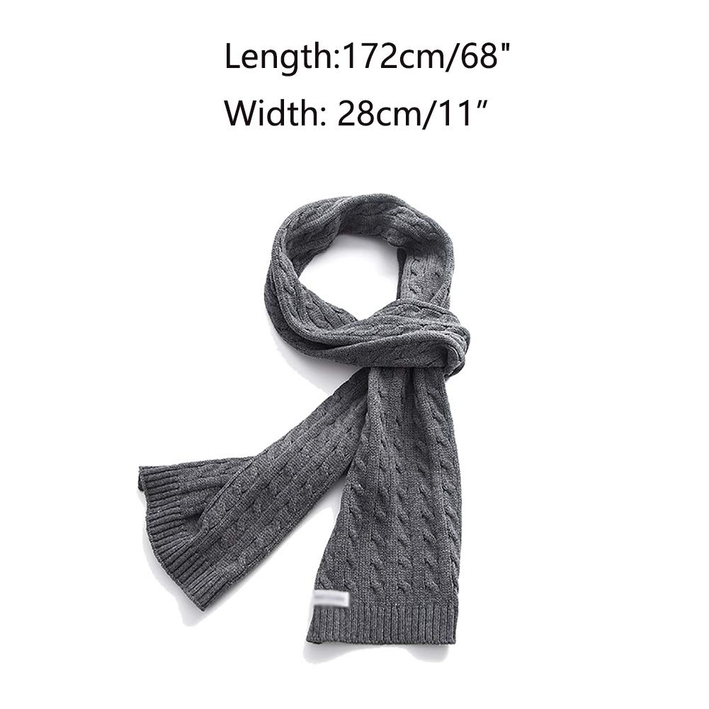 Men's Knitted Winter Scarf - Soft Cotton Striped & Solid Color Scarves for Fall & Winter - Warm Elegant Neck Warmer for Casual & Outdoor Use (Grey)