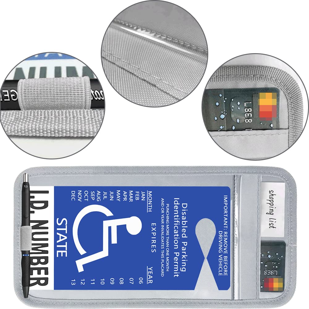 2-Pack Gray Handicap Parking Placard Holder for Car Visor - Includes Pen Holder, Note Paper Slot & Elastic Strap - Ideal for Disabled Drivers, Elderly & Caregivers (Perfect for Daily Commuting & Parking Convenience)