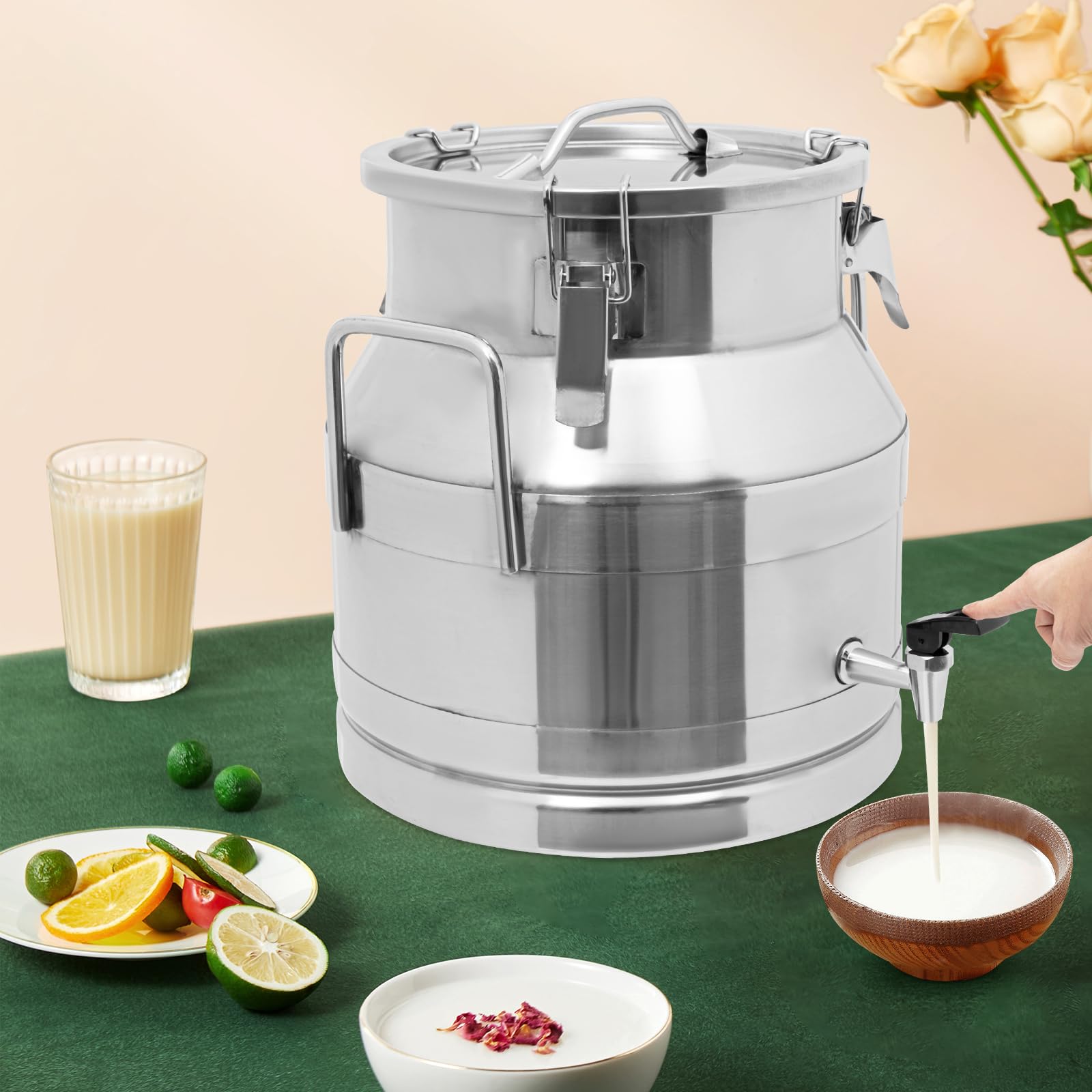 20L (5.28 Gallon) Heavy Duty Stainless Steel Milk Can with Sealed Lid & Faucet - Multi-Purpose Wine Pail, Milk Bucket, Tote Jug for Home Brewing, Dairy Storage, and Outdoor Use