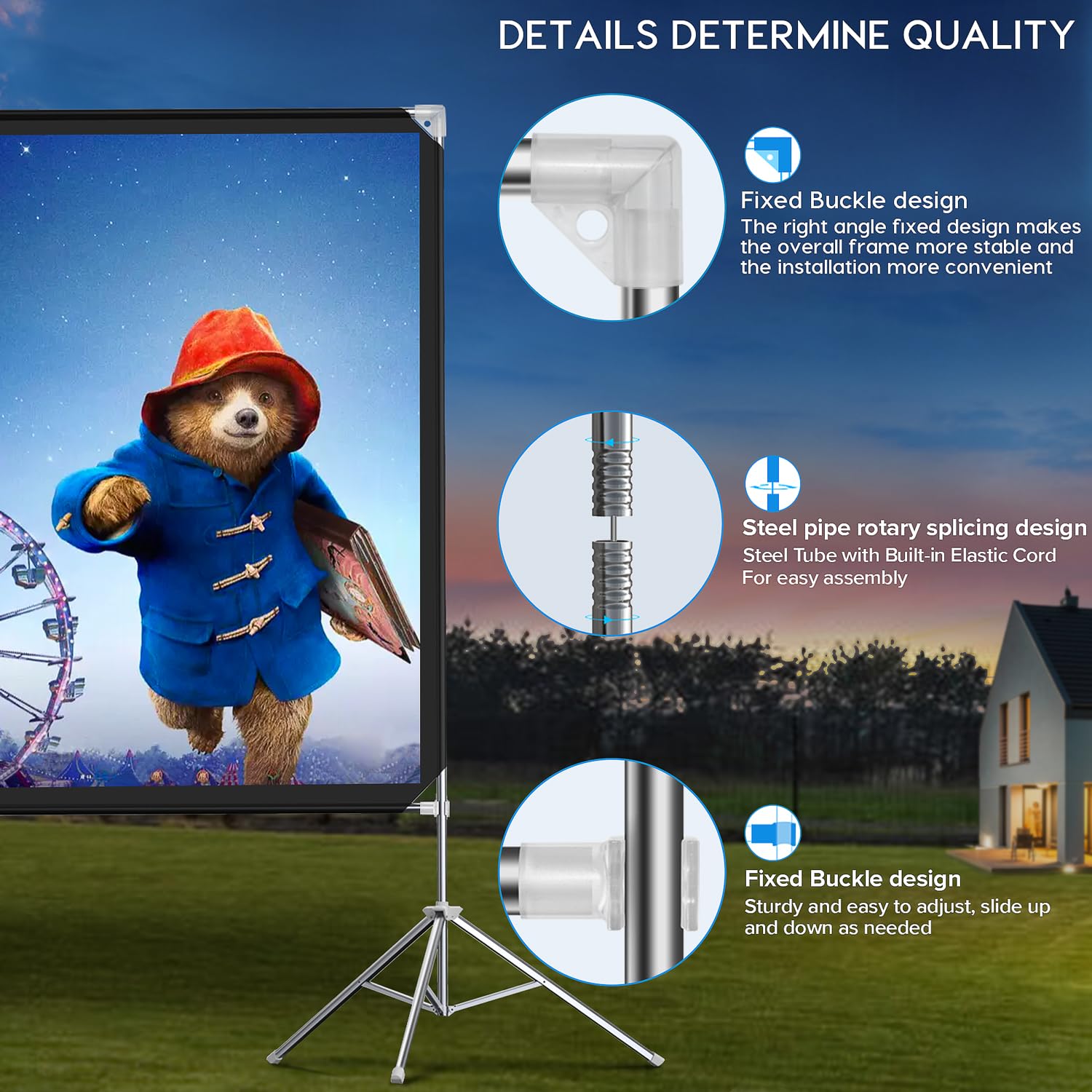 100-inch CENTURY-STAR Outdoor Projector Screen with Stand - Wrinkle-Free Nylon 16:9 Portable Movie Screen for Home Theater, Backyard & Camping - Includes Carrying Bag for Easy Transport
