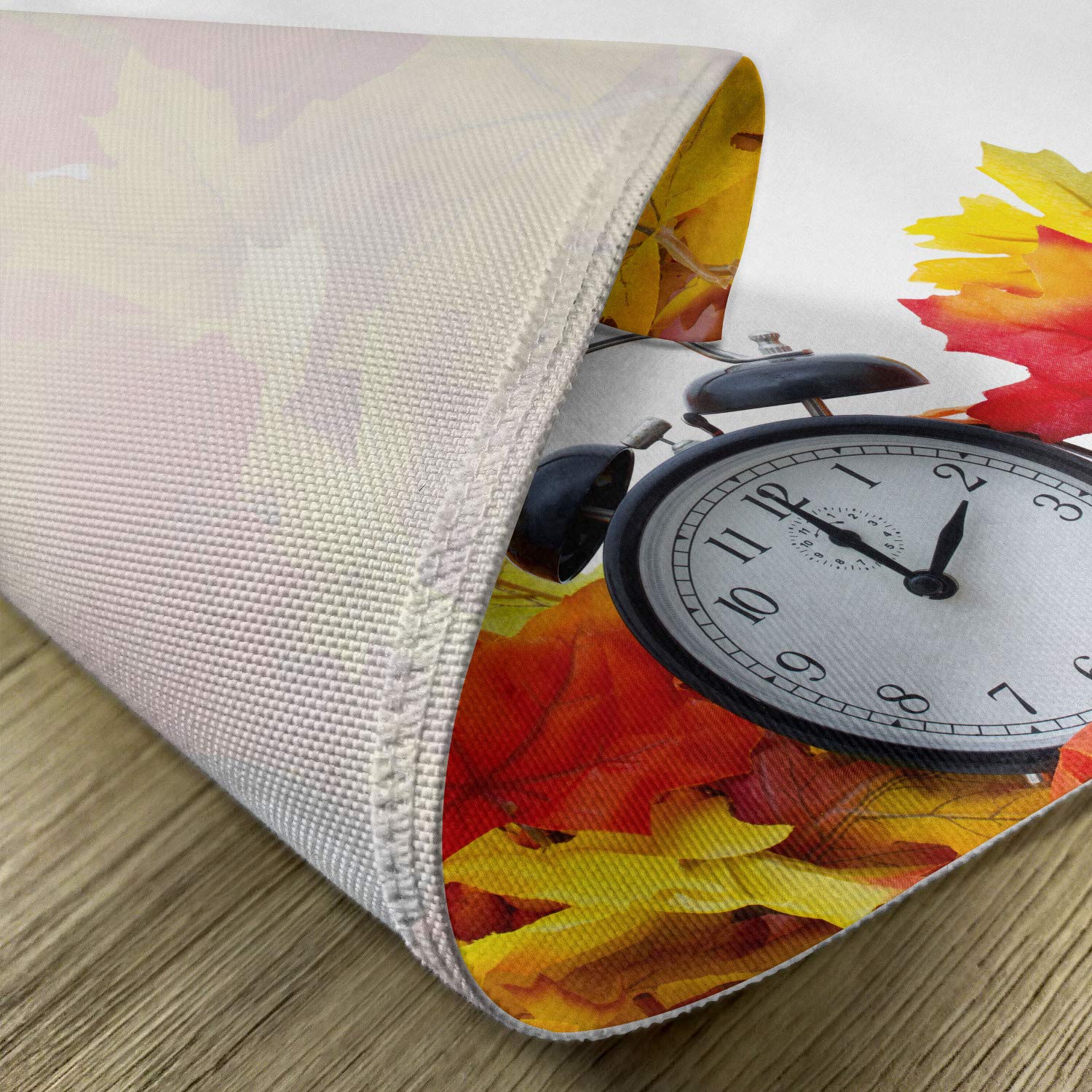 Ambesonne 4-Piece Clock Place Mats Set - Autumn Leaves & Alarm Clock Fall Theme, Washable Fabric Dining Table Mats for Kitchen & Dining Room Decor - White & Orange - Perfect for Thanksgiving, Halloween, and Cozy Autumn Gatherings