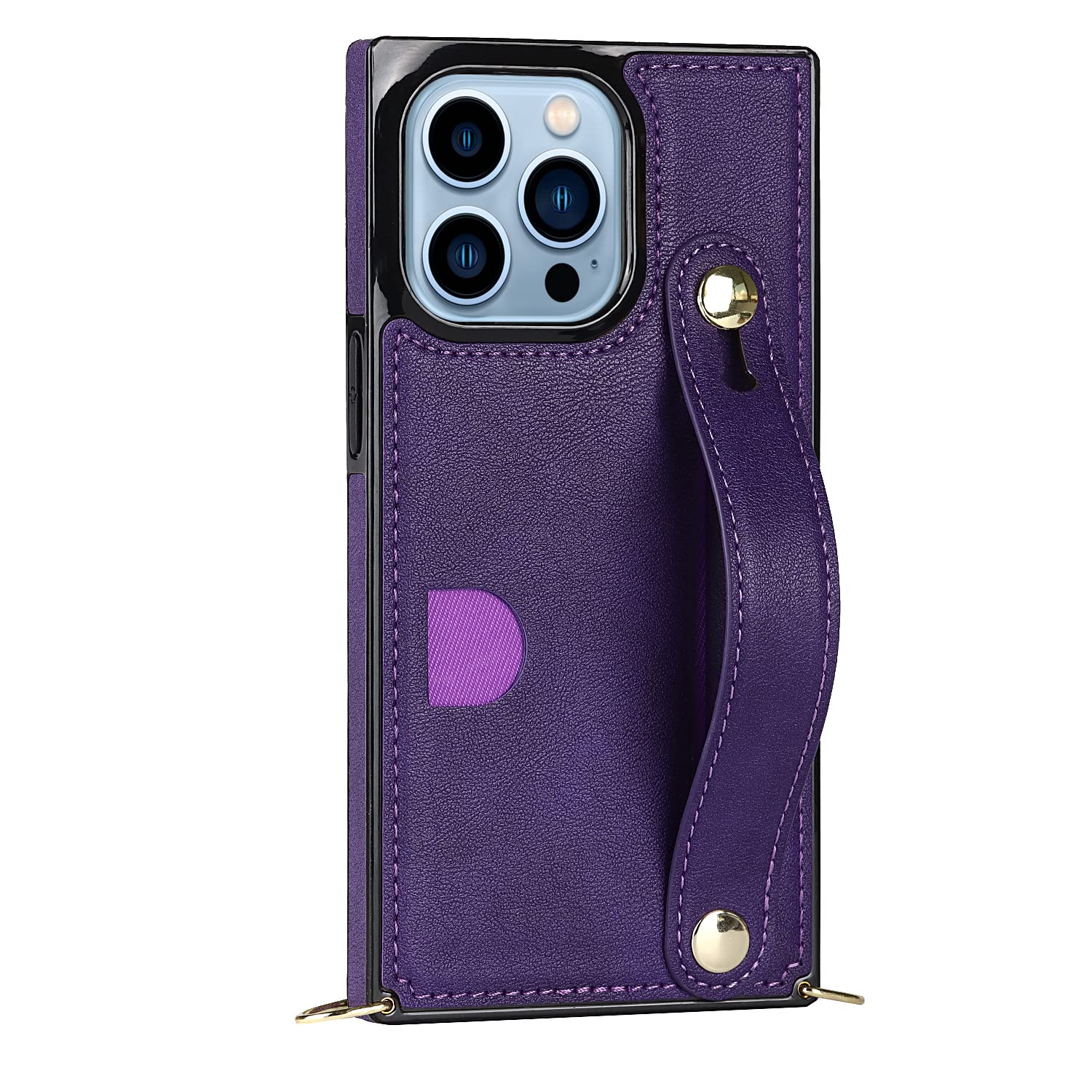 CCSmall iPhone 13 Wallet Case for Women - Removable Adjustable Crossbody Strap with Card Holders, Kickstand & Lanyard (Purple) | Perfect for Travel, Shopping & Everyday Use