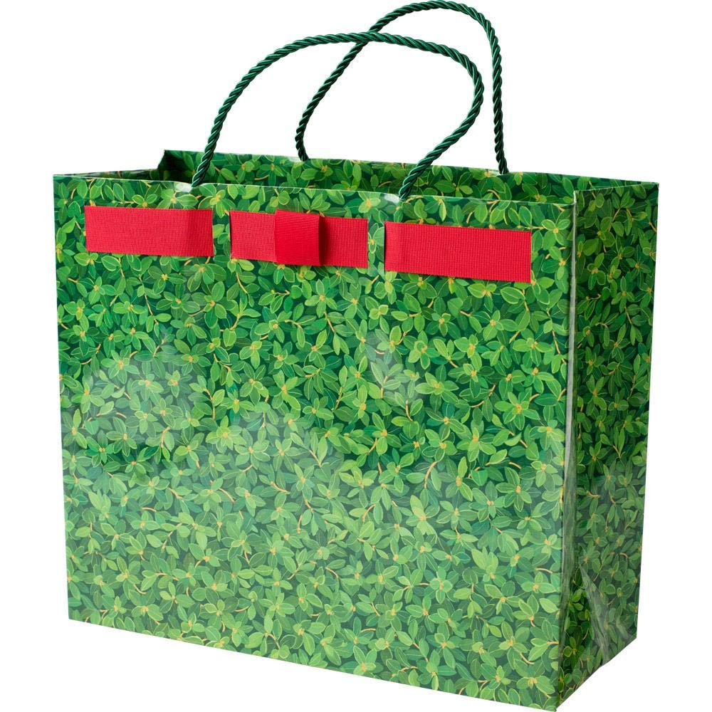 Premium Green Caspari Boxwood Large Gift Bags - Set of 4 Elegant Reusable Gift Bags for Weddings, Parties & Holiday Wrapping