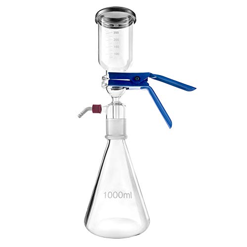 QWORK 1000ml Glass Vacuum Suction Filter - Lab Vacuum Filtration Distillation Apparatus with 300mL Graduated Funnel for Chemistry Experiments, Water Testing & Scientific Research | Ideal for Laboratories, Schools & Home Science Projects
