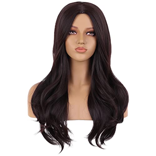 BERON Dark Brown Long Wavy Wigs for Women - Heat Resistant Synthetic Hair Wig with Wig Cap - Perfect for Halloween, Cosplay, Parties & Daily Wear