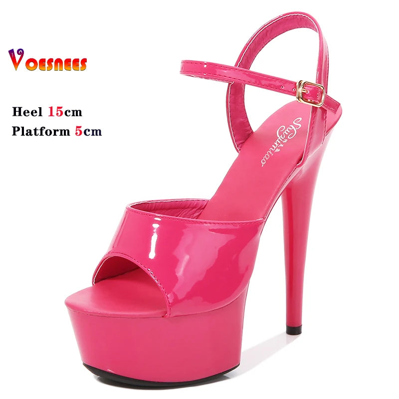 15CM Stiletto Waterproof Platform Sandals for Women - Sexy High Heel Stripper Shoes, Wedding Party Heels, Size 43 - Perfect for Nightclubs, Performances and Special Occasions