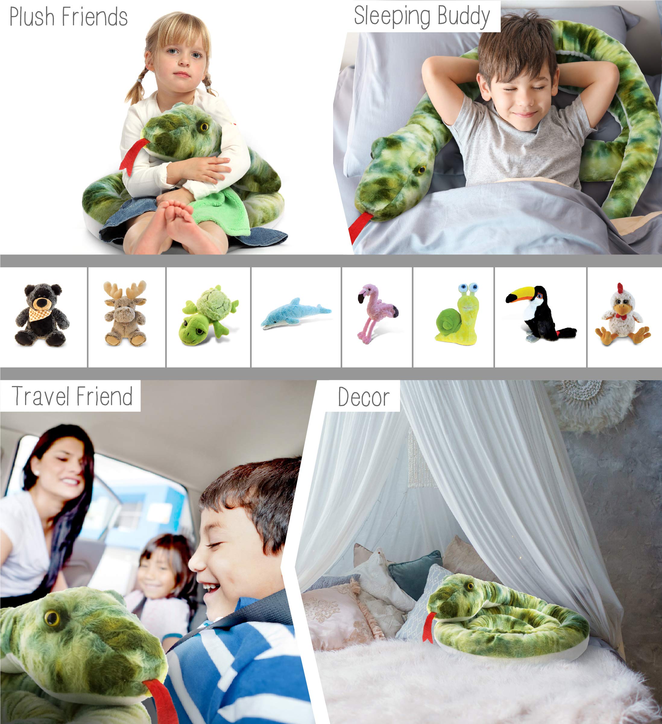 DolliBu Green Snake Giant Stuffed Animal 112 Inches Long - Super Soft Oversized Plush Toy Pillow for Kids & Adults | Cuddly Jumbo Plushie for Bedroom Decor, Nursery, Gifts & Snuggling