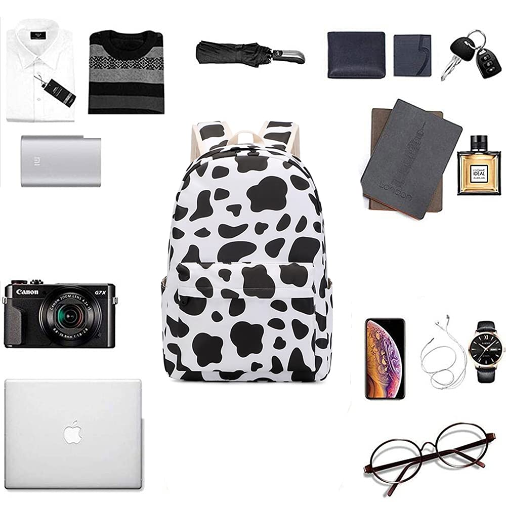 **Cow Print Backpack for Teen Girls - Lightweight High Capacity School Backpack with Lunch Bag 3-Piece Set (Cute Cow Pattern) - Perfect for Middle School, Travel & Daily Use**