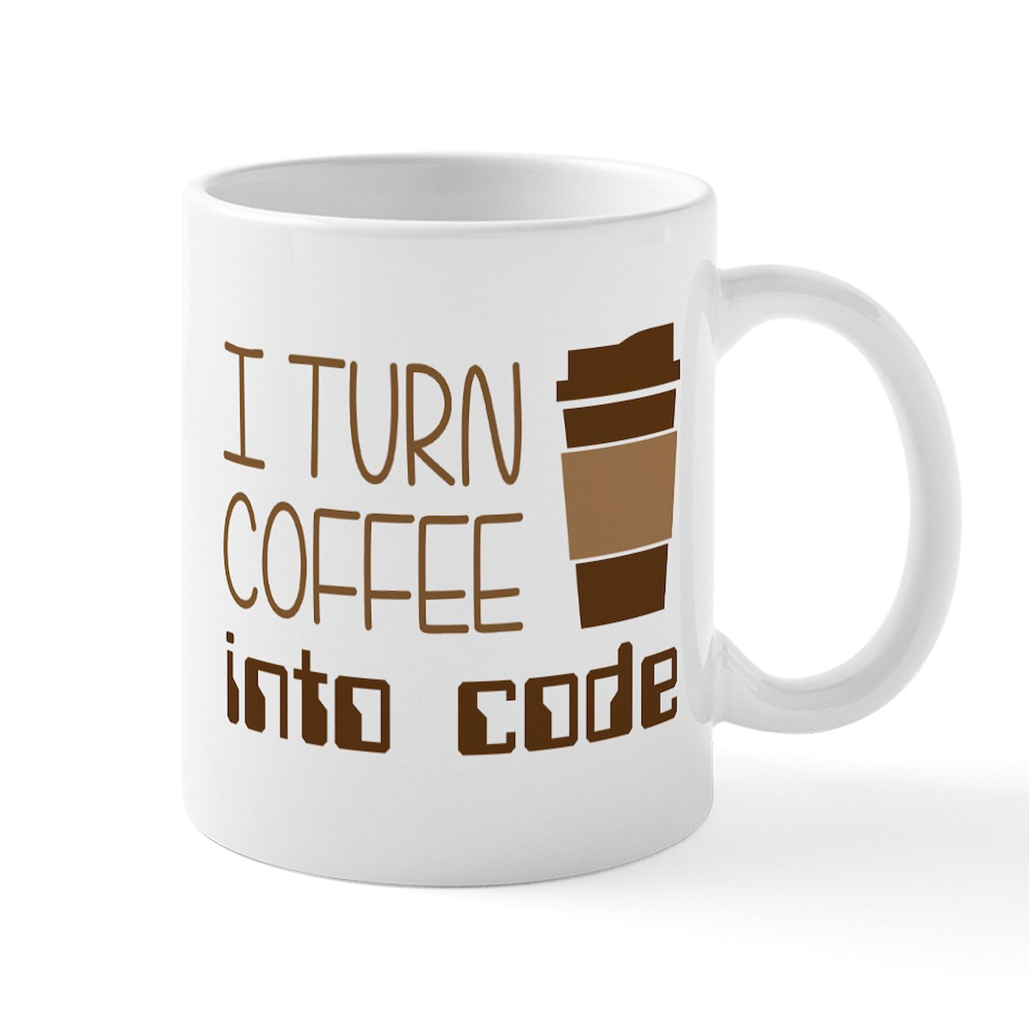 CafePress I Turn Coffee Into Programming Code Mug - 11 oz (325 ml) Ceramic Coffee Cup for Programmers, Developers & IT Professionals - Perfect for Office, Home & Coding Sessions