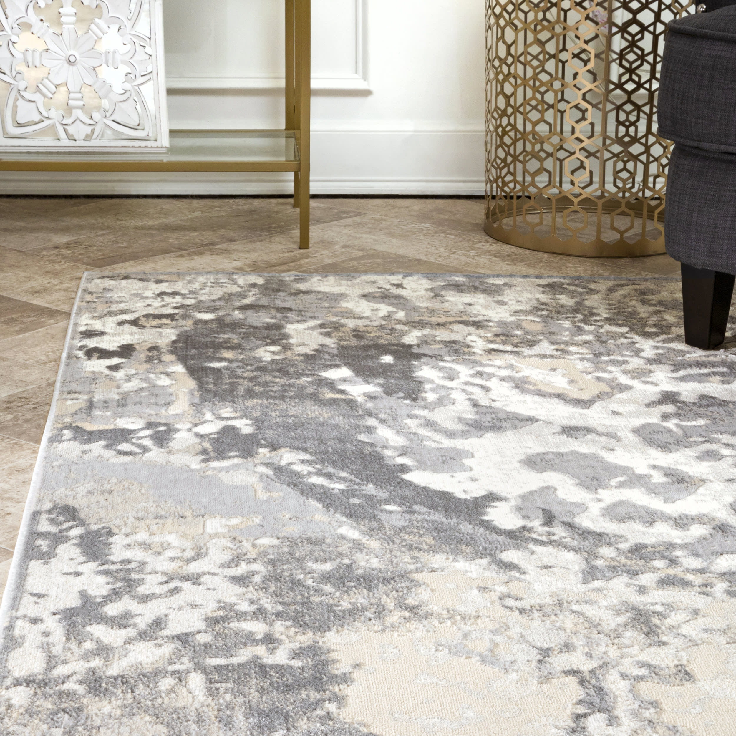 Abstract Bubbles Area Rug - Soft Grey Modern Home Decor for Living Room, Bedroom & Nursery | Non-Slip Comfortable Floor Mat