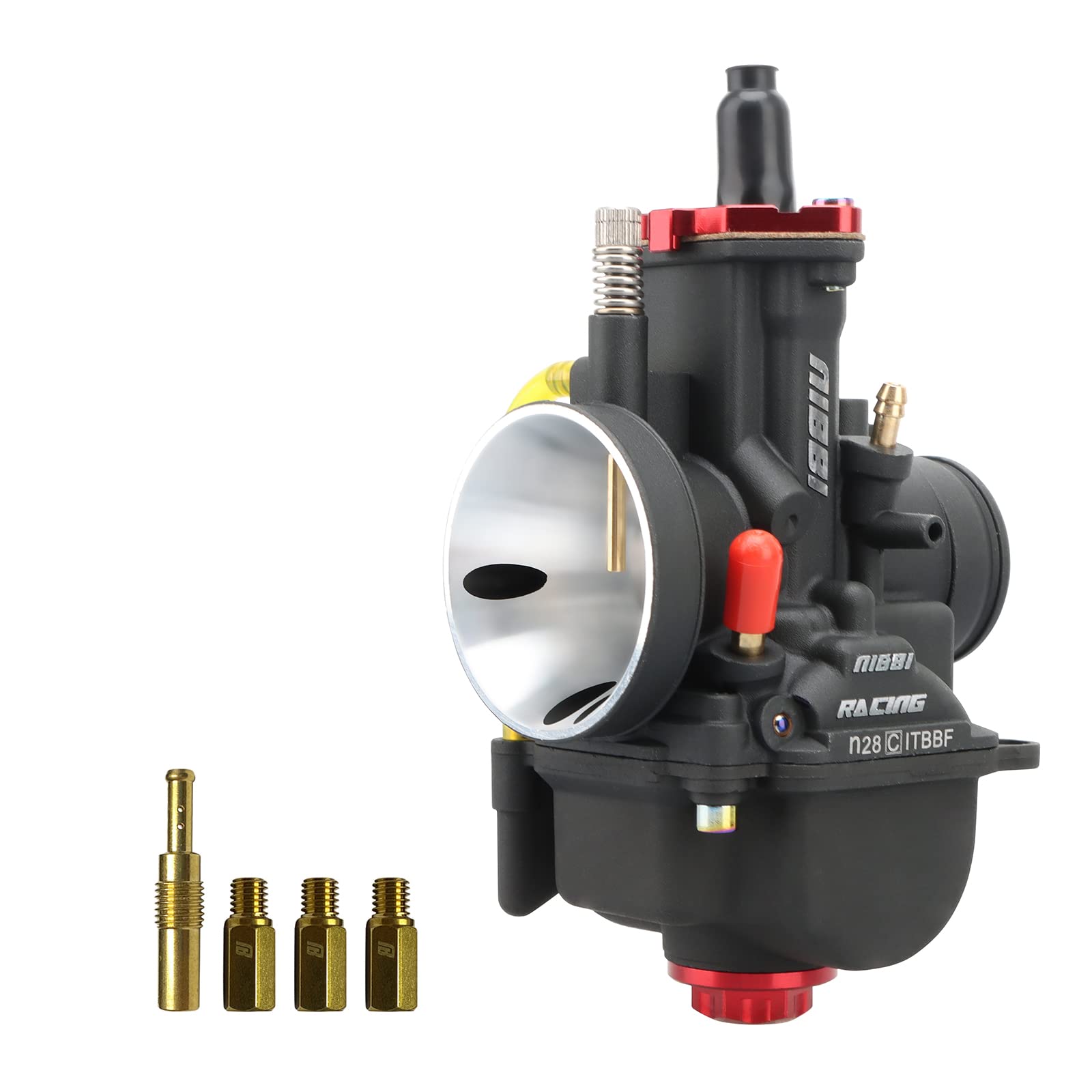 NIBBI 28mm PWK Carburetor for 200cc-250cc Motorcycle Engines - Compatible with Dirt Bikes, Mini Bikes, Pit Bikes & GY6 ATVs - Includes Carb Jets - High Performance Air Fuel Mixture Tuning for Off-Road Racing & Trail Riding