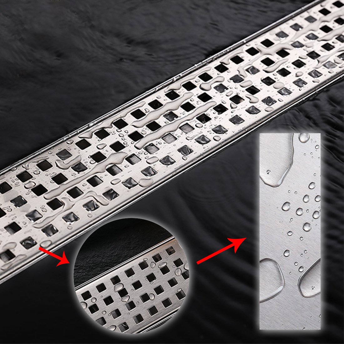 Stainless Steel Linear Shower Drain - 47 Inch Rectangle Bathroom Floor Drain with Hair Strainer | Durable & Rustproof Shower Drain Outlet for Modern Bathroom Design