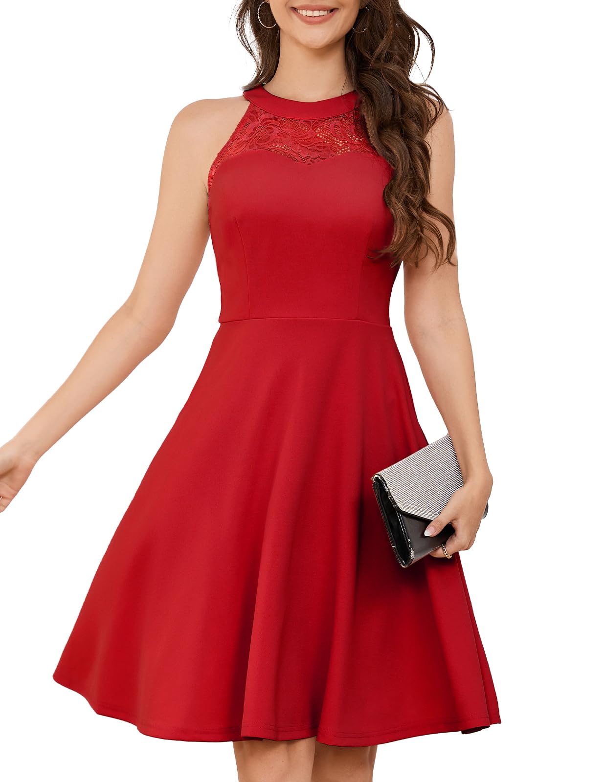 Elegant Vintage Halter Lace Cocktail Dress for Women | Prom, Wedding, Evening Party & Homecoming | Short Formal Dress for Special Occasions