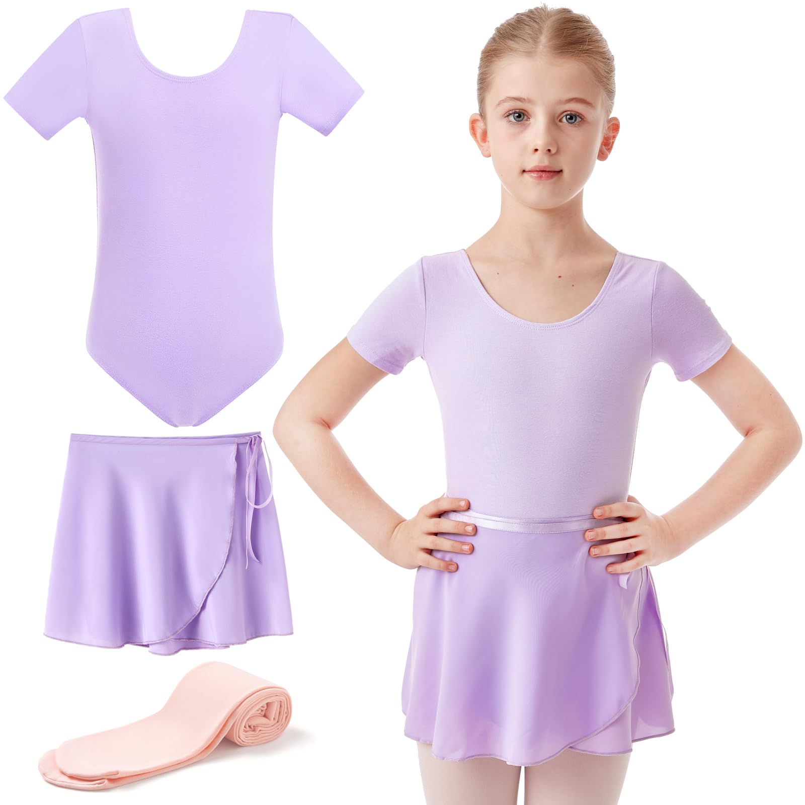 HiDance Girls Ballet Leotard with Skirt & Tights - Toddler Dance Outfit Combo for Ballet Class & Recitals