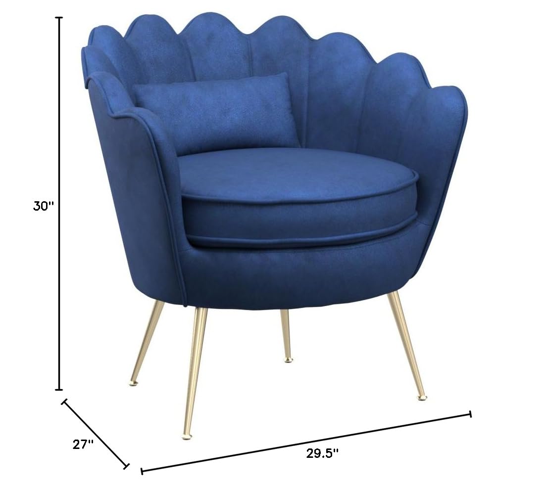 Modern Velvet Accent Chairs Set of 2 - Dark Blue Upholstered Armchairs with Golden Metal Legs for Living Room, Bedroom or Makeup Vanity | Stylish Seating for Home Decor, Lounge & Guest Room