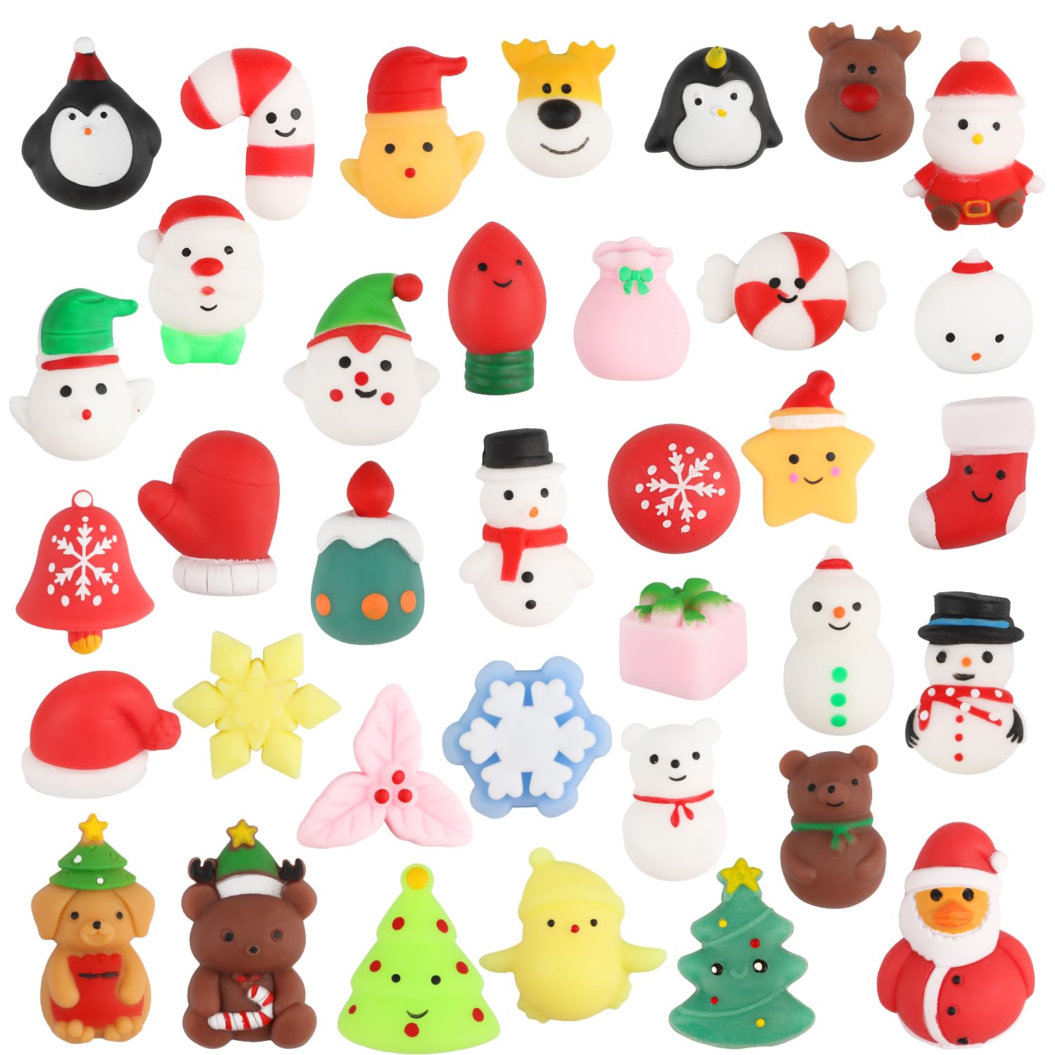 36 PCS Christmas Mochi Squishy Toys - Xmas Stress Relief Anxiety Toys for Kids, Party Favors, Stocking Stuffers & Gifts (Perfect for Holiday Parties, Classroom Rewards & Sensory Play)