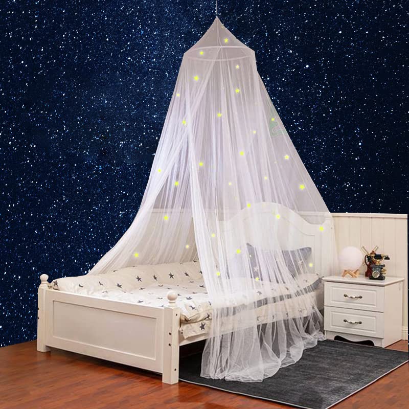 Vevins Romantic Starry Bed Canopy - Luminous Mosquito Net for Baby, Girl & Adult - White Bedroom Decor for Nursery, Kids Room & Master Bedroom