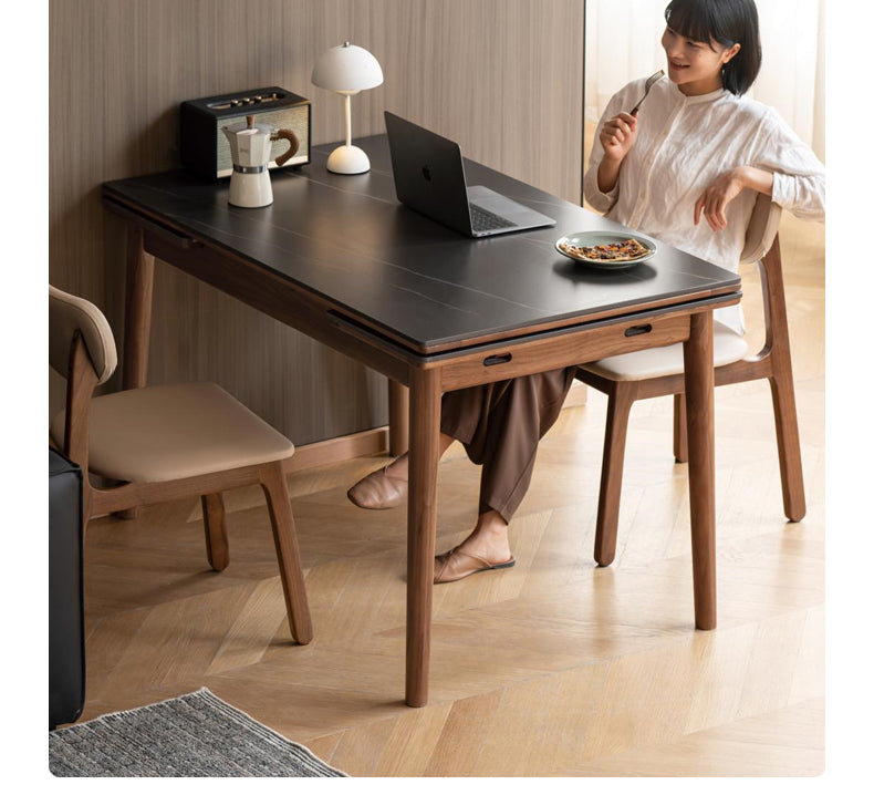 Solid Black Walnut Foldable Dining Table - Handcrafted Wooden Rock Plate for Kitchen, Dining Room & Small Spaces | Rustic Farmhouse Style Furniture
