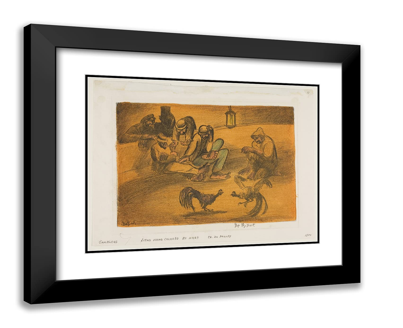 George Overbury (Pop) Hart 'Gamblers' 24x20 Black Modern Framed Art Print with Double Mat - Vintage Casino Wall Decor for Game Room, Bar & Man Cave
