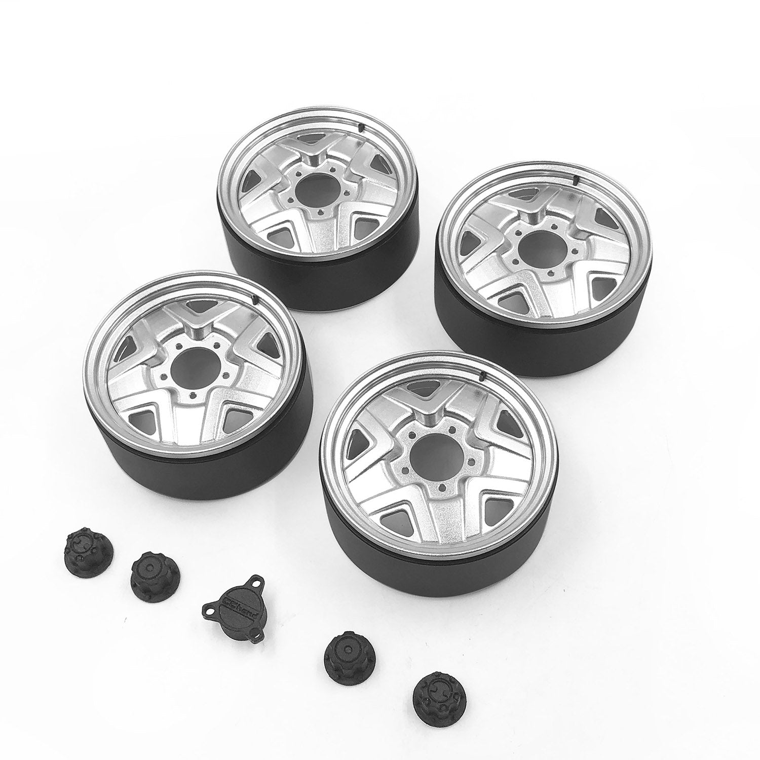 4PCS Silver Metal RC Car Wheel Hubs with Wheel Caps for 1/6 Scale Electric Off-Road RC Crawler Cars - Compatible with SIXER1 Model - Durable All-Terrain Performance for Rock Crawling & Trail Adventures