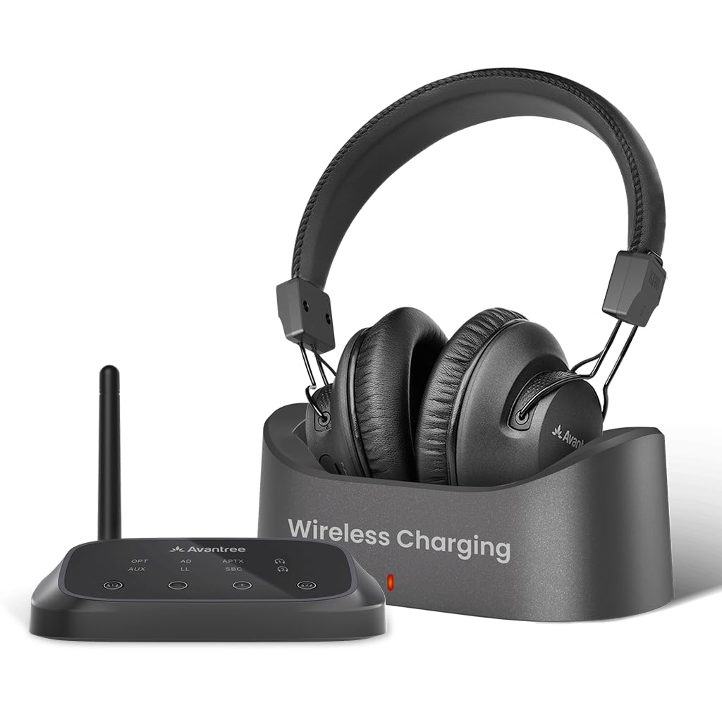 Avantree HT5009 Plus Wireless TV Headphones with Transmitter & Charging Dock - Bluetooth 5.3 Hearing Headset for Seniors, Clear Voice, Pass-Through Support (2025 Upgraded Model) | Perfect for Late-Night TV Watching, Hearing Assistance & Private Listening Without Disturbing Others