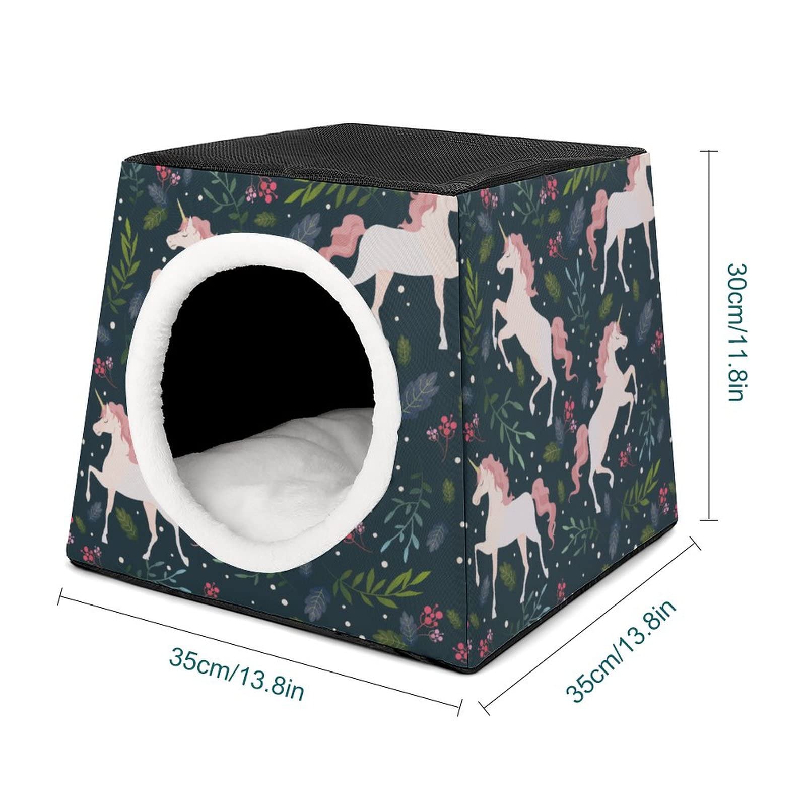 3-in-1 Foldable Cat House with Removable Cushion - Cat Bed, Sofa & Scratching Toy for Indoor Cats (Unicorn Dark Green) - Perfect for Small Spaces, Apartment Living & Multi-Cat Homes