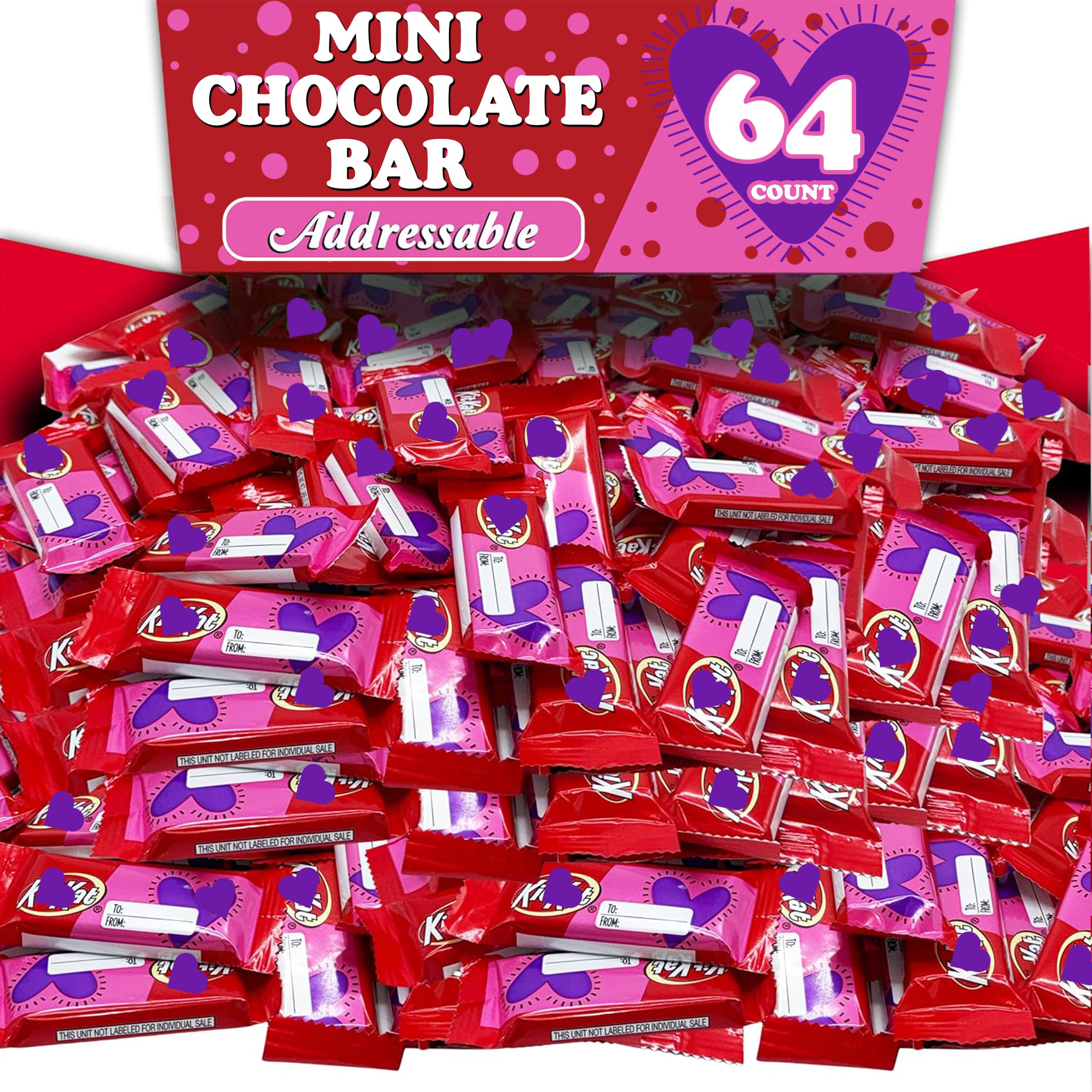 KitKat Milk Chocolate Mini Bars - 64 Individually Wrapped Wafer Candies with Heart Decorations | Perfect for Valentine's Gifts, Party Favors & Office Treats | Bulk Chocolate Snacks for Sharing
